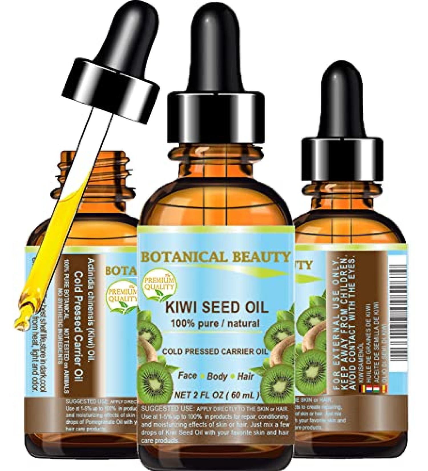 Kiwi Seed Oil - 100% Pure Virgin Cold Pressed Carrier Oil for Face, Skin, Body, Hair, Nails - 2 fl.oz (60ml) by Botanical Beauty - Buy Online on SooperMarket.com