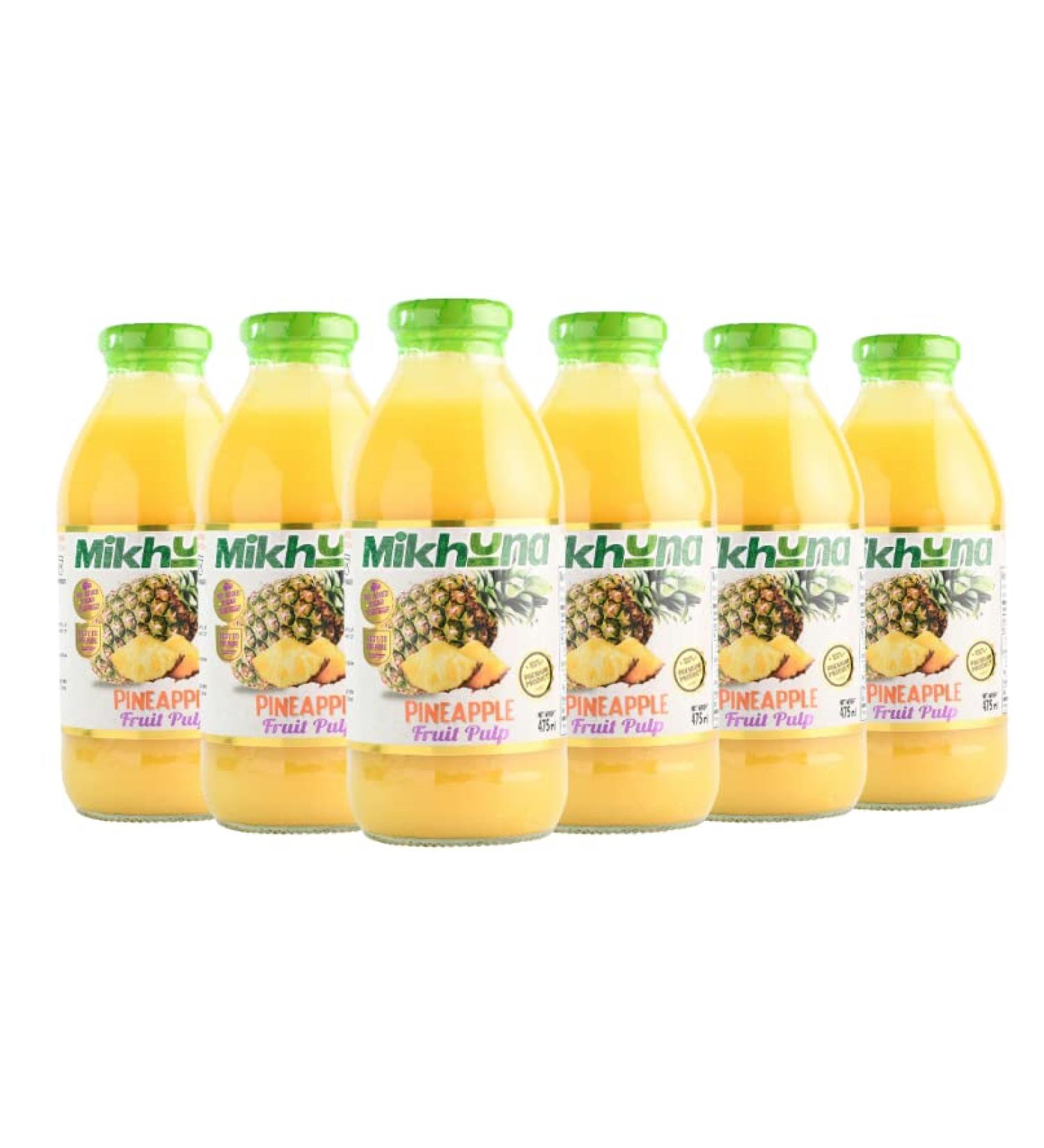 Mikhuna Pineapple Fruit Pulp Pack of 6-475ml per Unit for Juice Smoothies Desserts Ice Cream Cocktails Sauces - Buy Online on SooperMarket.com