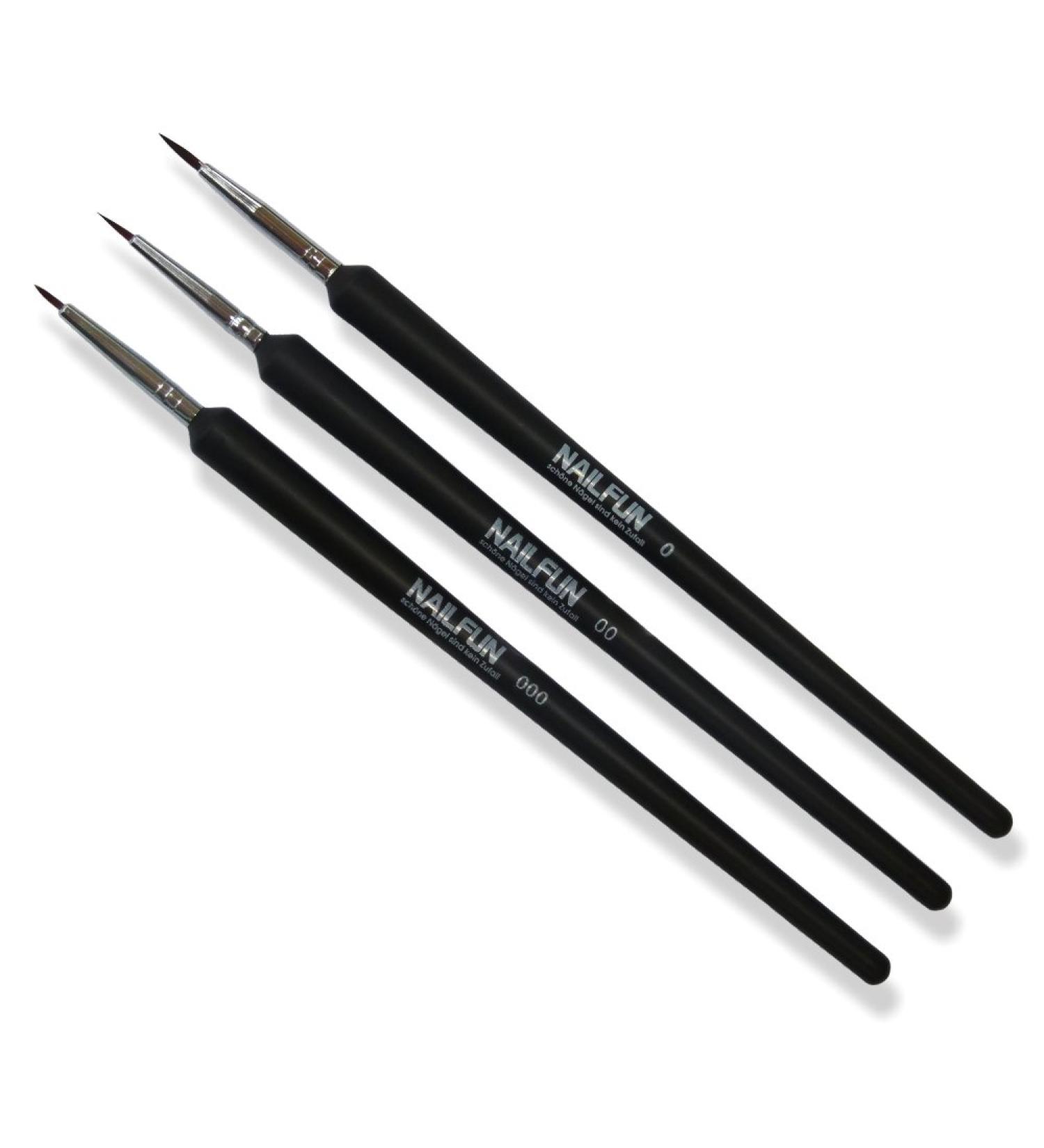 Brush set 3-piece for nail art onestroke brush painting size 0 + 00 + 000