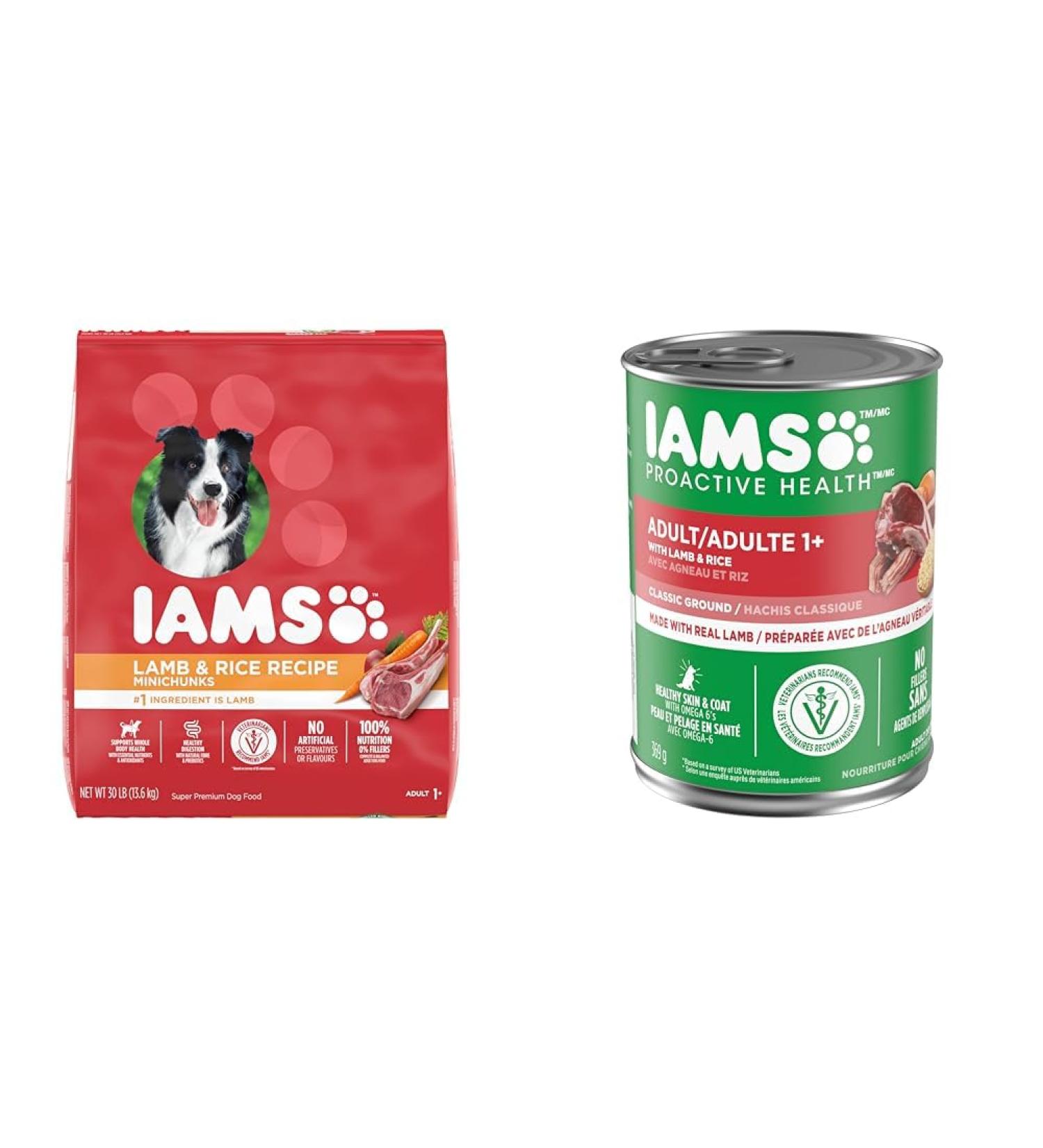 IAMS Proactive Health Minichunks Dog Food Dry Adult Lamb & Rice Recipe 13.6kg (30LB) Bag & Proactive Health Wet Dog Food Adult Lamb & Rice Classic Ground 369g Can (12 Pack) 13.6 kg (Pack of 1) Dog Food + PET_FOOD 439212 - Buy Online on SooperMarket.com