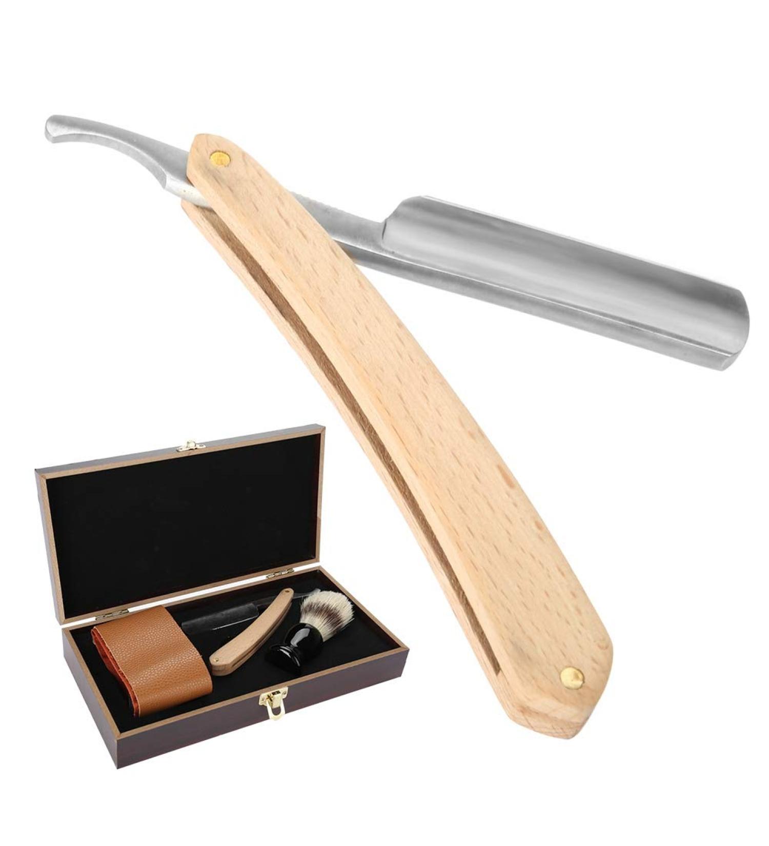 Premium Shaving Head Razor Set - Manual Razor Beard Brush & Wooden Gift Box | Perfect Gift for Men - Buy Online on SooperMarket.com