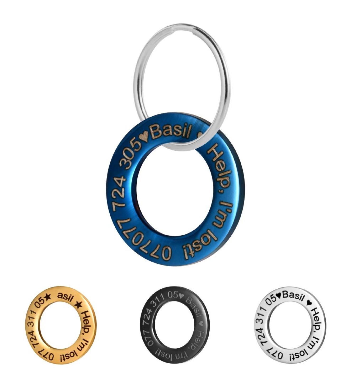 LYL Dog Tag - Blue Stainless Steel with Deep Engraving Front & Back | Ring Shape Size M - International Shipping - Buy Online on SooperMarket.com