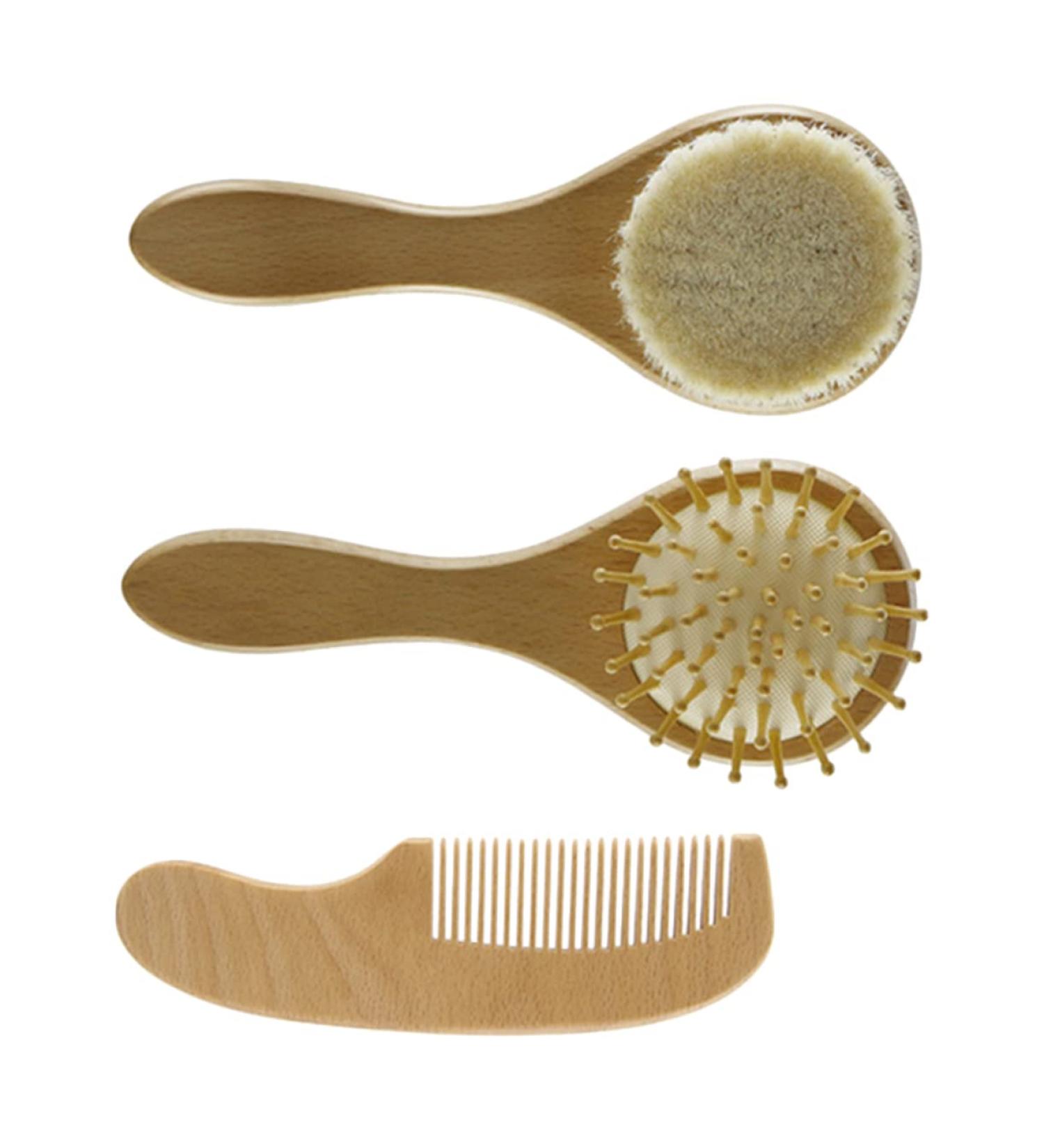 Organic Bamboo Baby Hairbrush Set for Natural Hair Care - Wooden Comb and Soft Wool Bristles for Infant Scalp and Toddler Bathing Essentials - Buy Online on SooperMarket.com