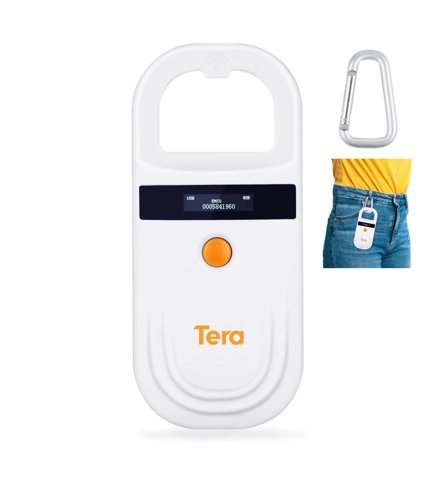 Tera Pet Microchip Reader Scanner RFID w/ OLED Display - Rechargeable & Portable - Supports EMID FDX-B - For Dog, Cat, Pig - Orange - Buy Online on SooperMarket.com