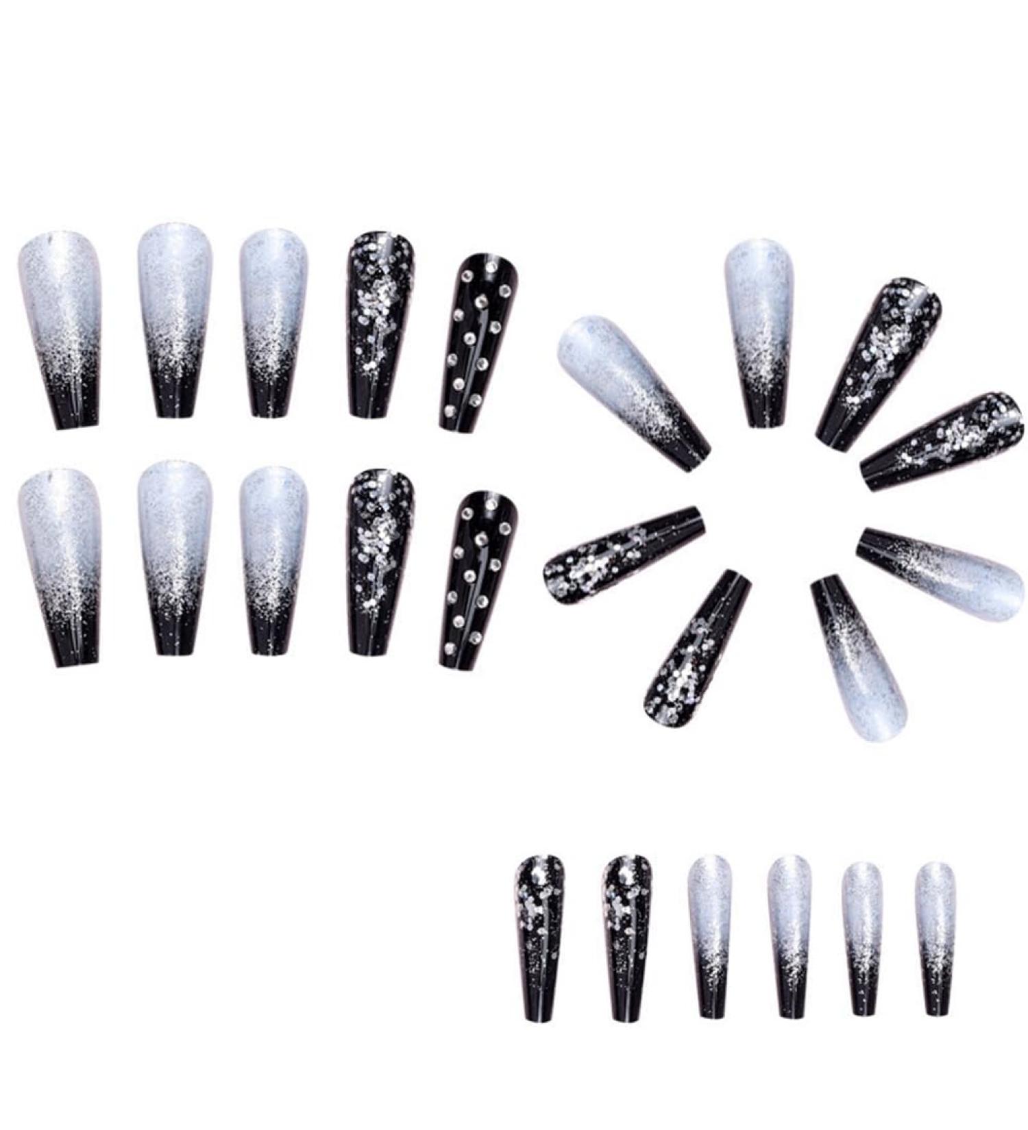 Lckiioy Black Gradient Applique Diamond False Nails Detachable Press on Nails Glitter Diamond Nails Nail Art - Buy Online on SooperMarket.com