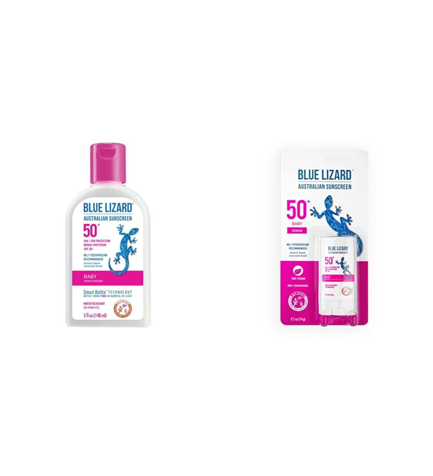 Blue Lizard Baby Mineral Sunscreen SPF 50+ Bundle: 5oz Bottle & Stick, Water Resistant UVA/UVB Protection - Fragrance Free, 0.5oz Unscented, Easy to Apply - Buy Online on SooperMarket.com