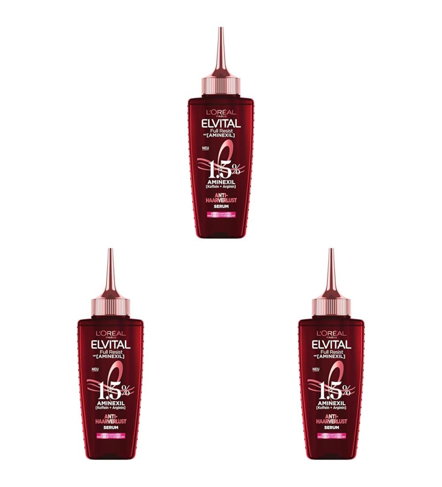 L'Or al Paris Elvital Serum | Anti-Hair Loss Treatment for Weak & Brittle Hair | 1.5% Aminexil Caffeine Arginine | 3 Pack (102 ml) - Buy Online on SooperMarket.com
