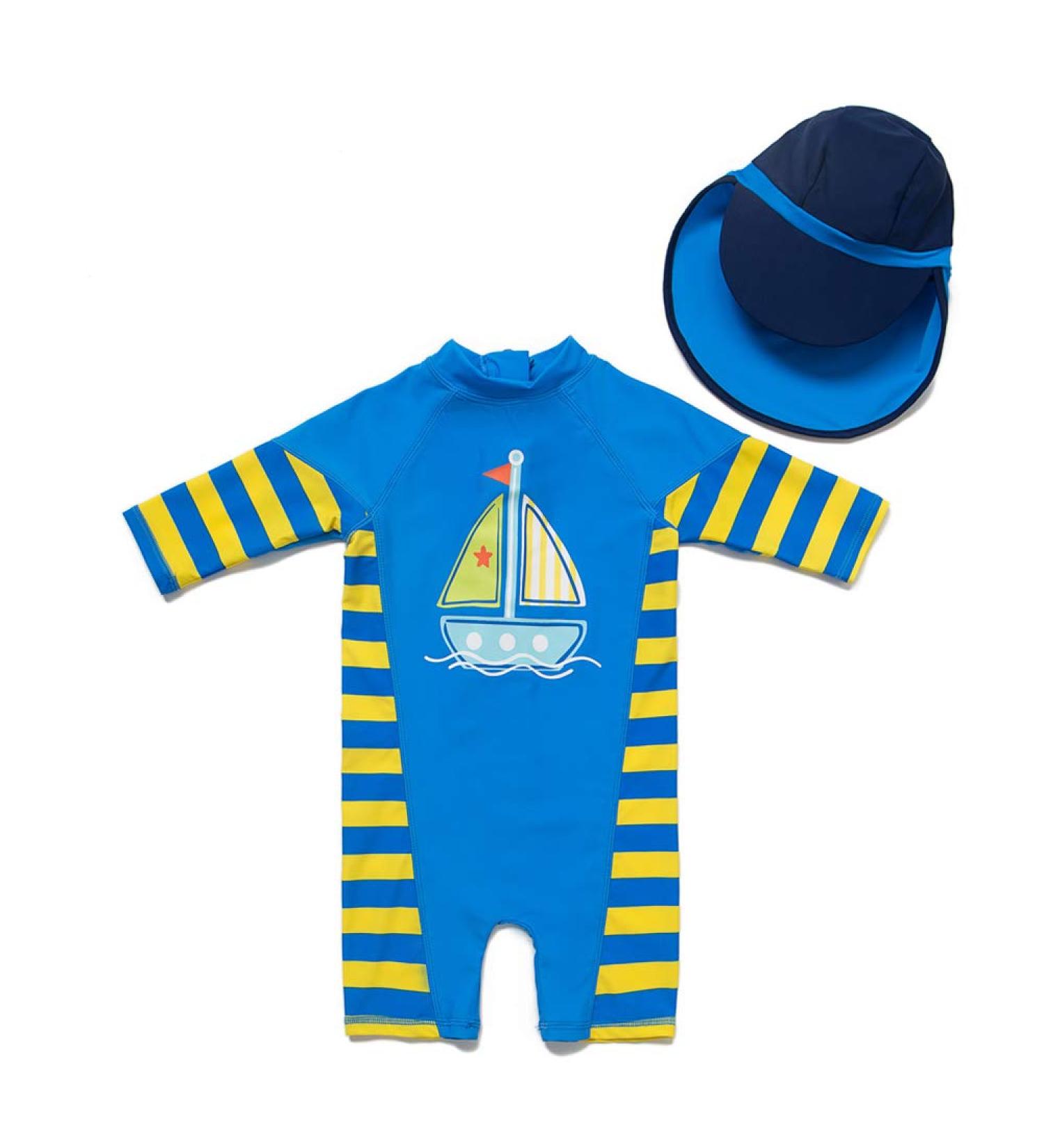UPF 50+ Baby Boy Swimwear Set with Sun Hat | Infant Toddler Bathing Suit | Sailboat Design | 12-18 Months - Buy Online on SooperMarket.com