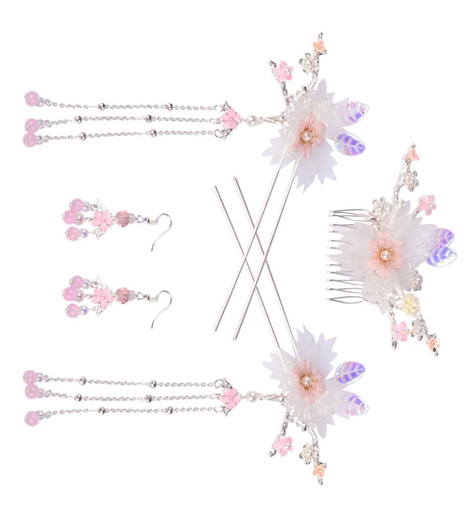OSALADI 1 Set Hairpin Earring Set Flower Tassel Hairpins Dangle Earrings Flower Pearl Side Comb Dangle Rhinestone Earrings Floral Headpiece Flower Tassel Hair Fork Sweet China Miss Alloy - Buy Online on SooperMarket.com