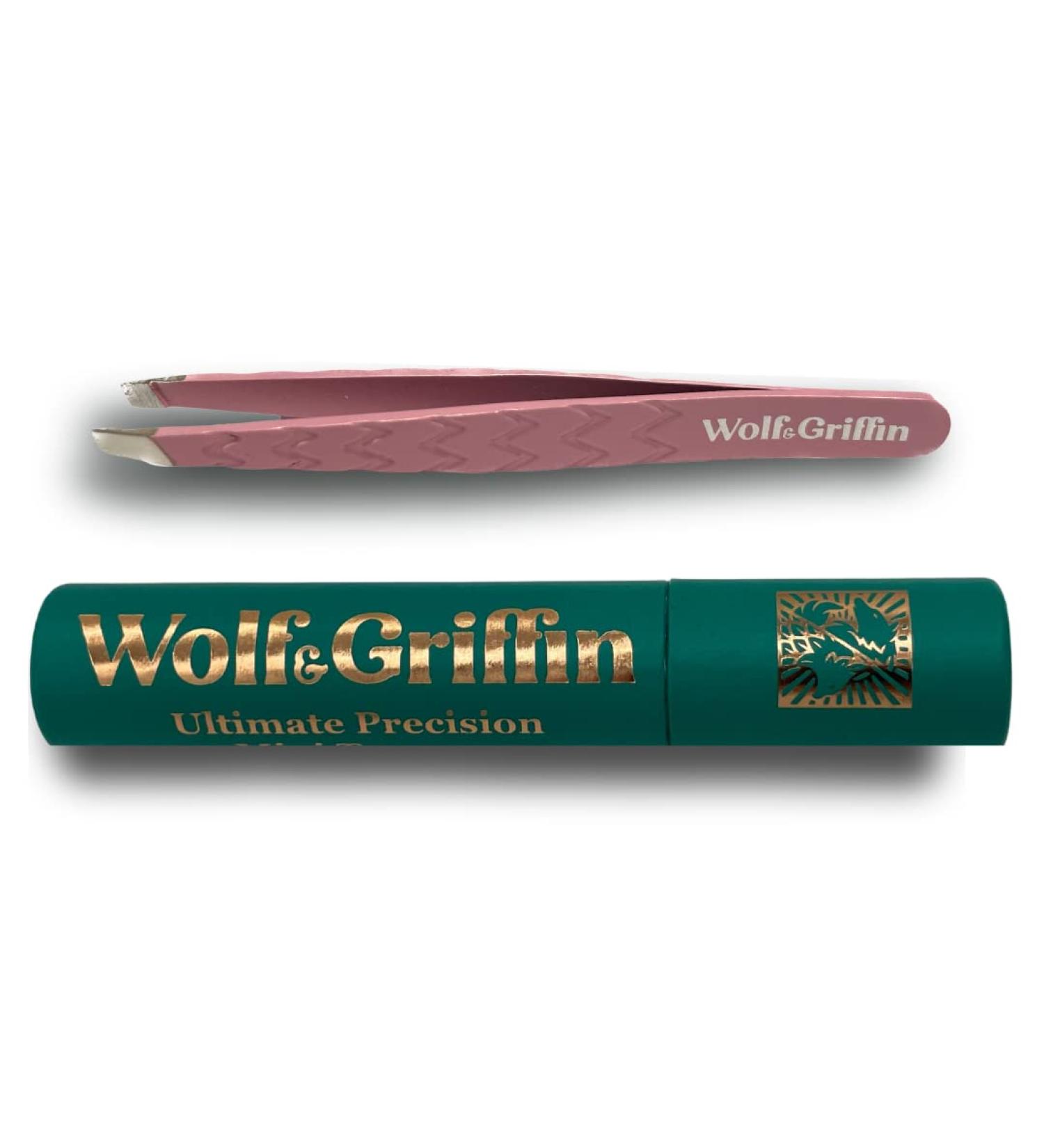 Wolf & Griffin Ultimate Precision Mini Tweezers | Stainless Steel Professional Slant Eyebrow Tweezers for Men and Women | Grape Smoothie