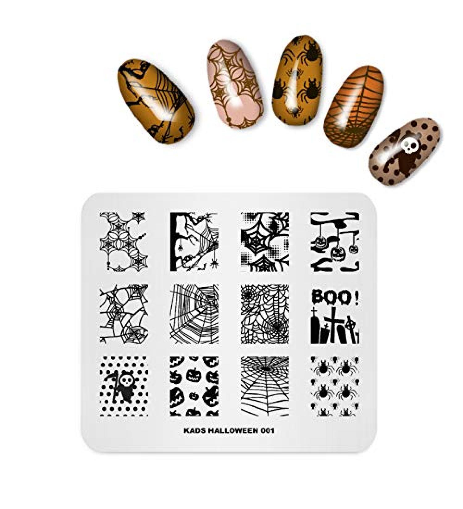 Alexnailart Halloween Nail Stamping Plate - Spider, Spider Web, Grimace Pumpkin Patterns | Manicure DIY Art Tool - Buy Online on SooperMarket.com