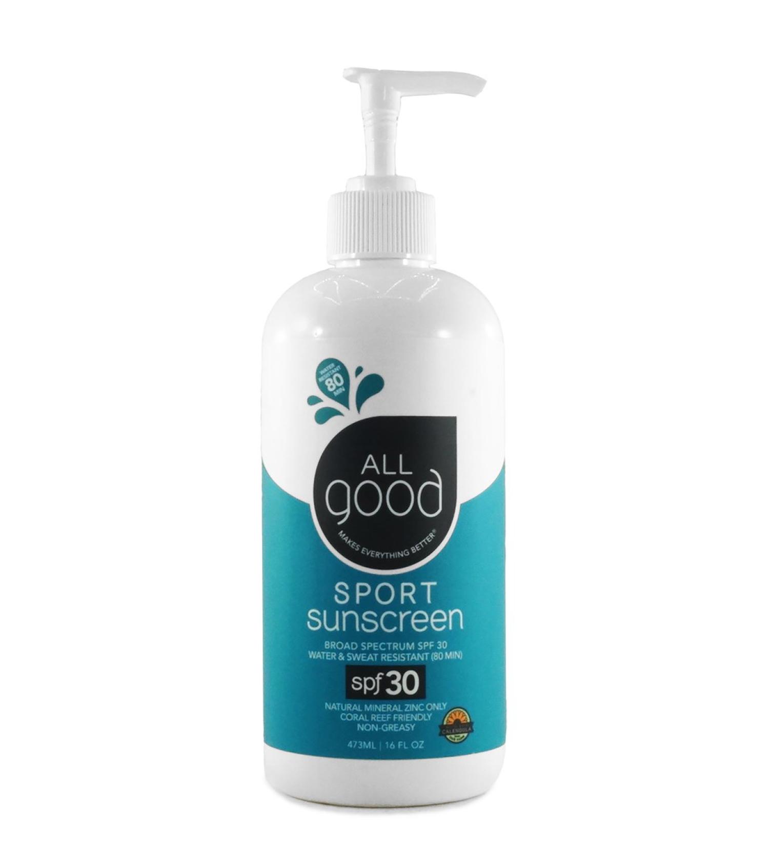All Good Sport Mineral Sunscreen Lotion SPF 30+ - Reef Safe, Water Resistant, Broad Spectrum UVA/UVB Protection - 16 oz Pump Bottle - Buy Online on SooperMarket.com