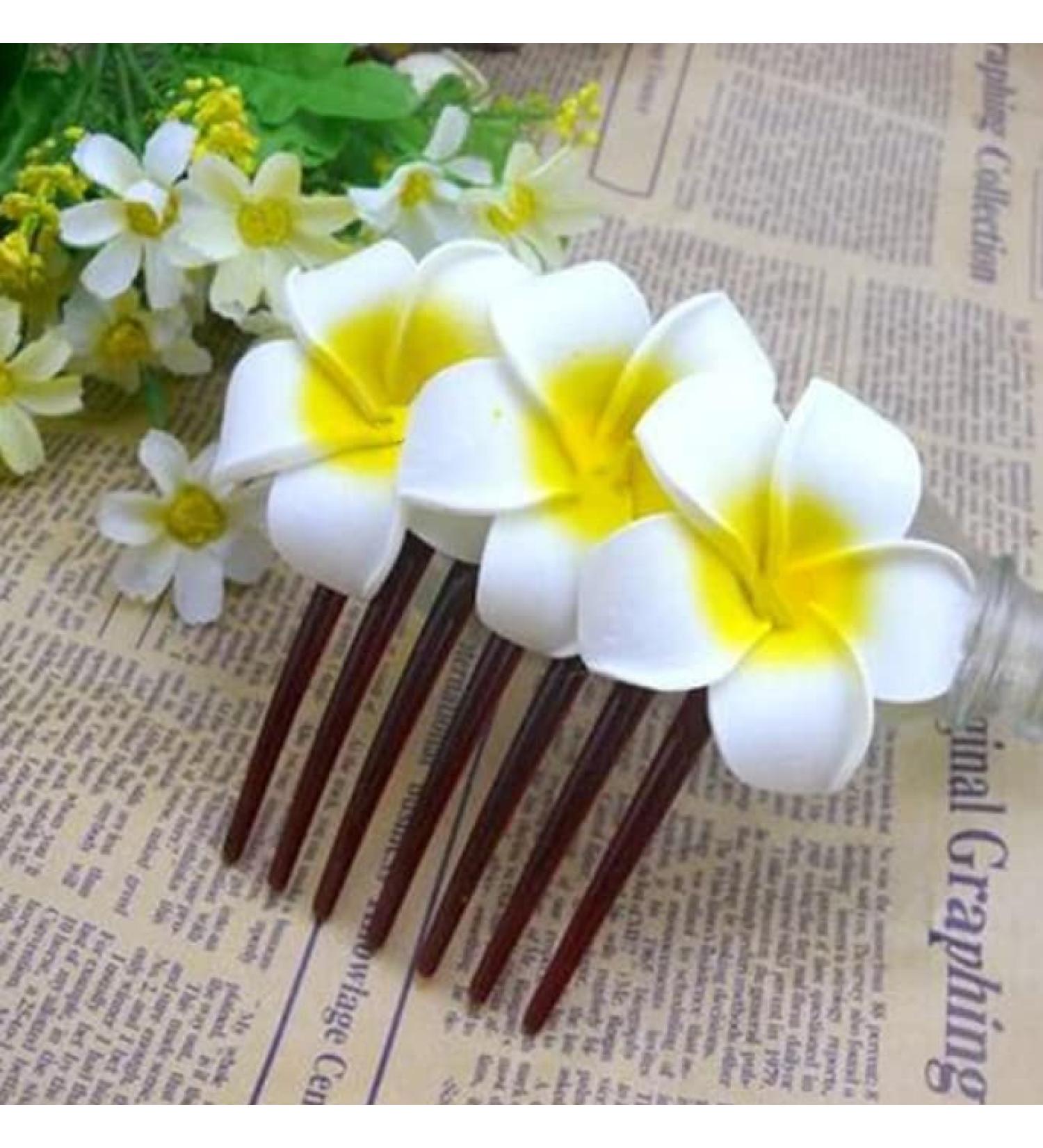 Plumeria Flower Hair Comb - Hawaiian Floral Head Piece for Women & Girls - Buy Online on SooperMarket.com