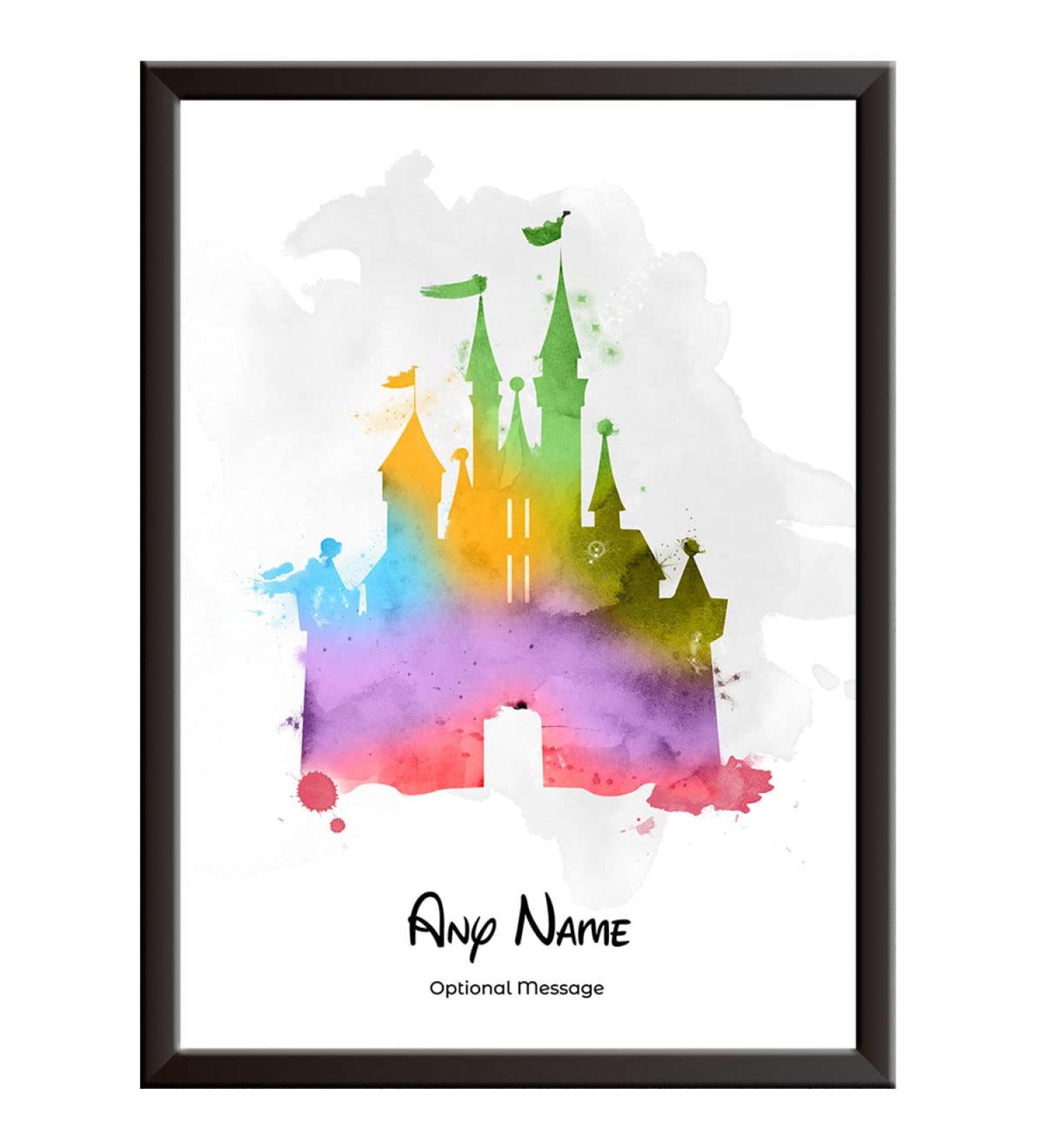 Personalised Cinderella Castle Watercolour Art Print - Disney Land/World Memories Keepsake. Children's Gift Nursery Decor - Walt Quote, A4 A5 - Buy Online on SooperMarket.com