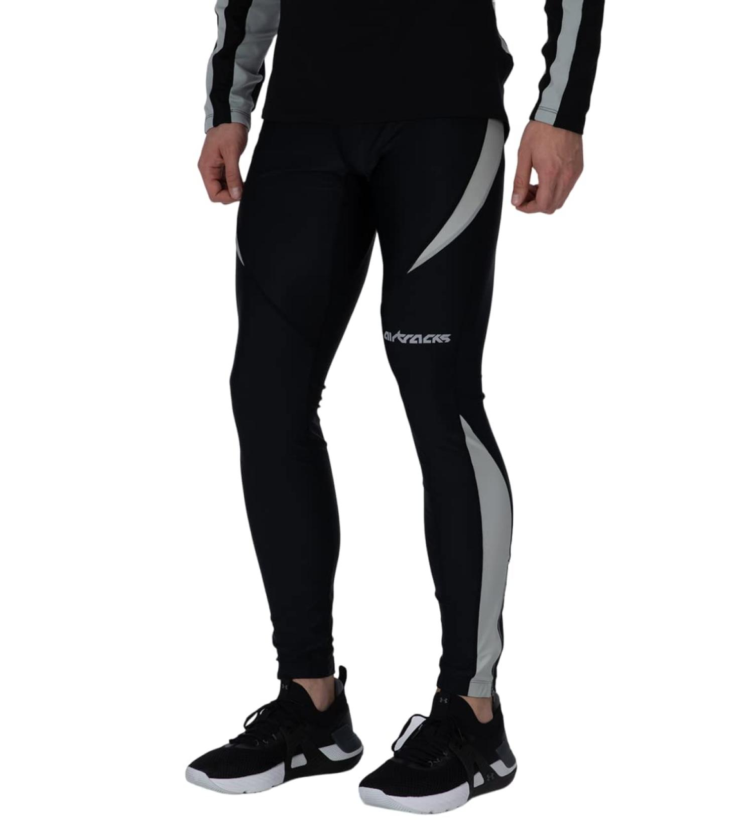 Airtracks Men's Long Running Pants - Functional Compression Tights Breathable & Reflective XL Black-Grey for Optimal Performance - Buy Online on SooperMarket.com