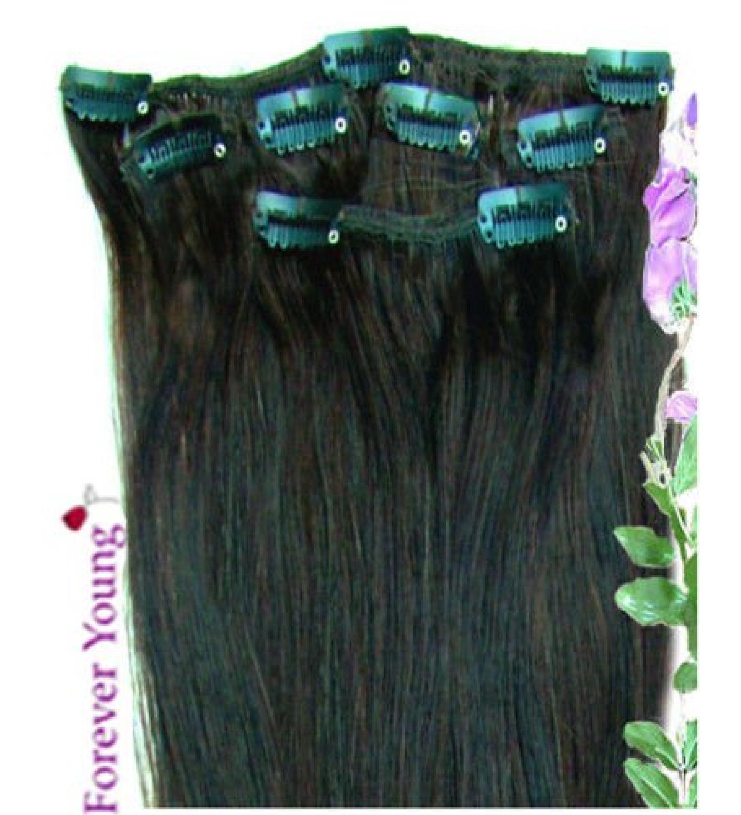 Forever Young Real Human Hair Extensions Clip In Half Head 40g Dark Brown #2 18" Length
