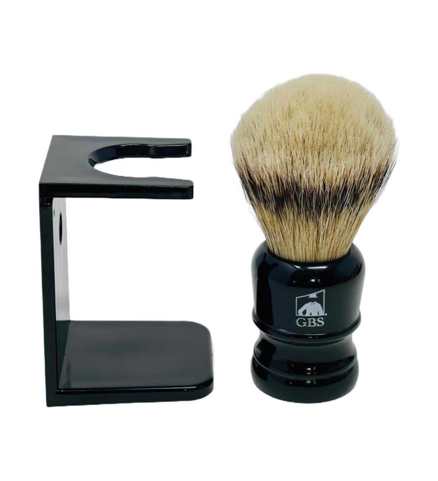 GBS 100% Silvertip Black Handle Badger Shaving Brush + Drip Stand Brush Holder. Ultimate Wet Shaving Experience. Lather with Shave Soap or Shaving Cream. - Buy Online on SooperMarket.com