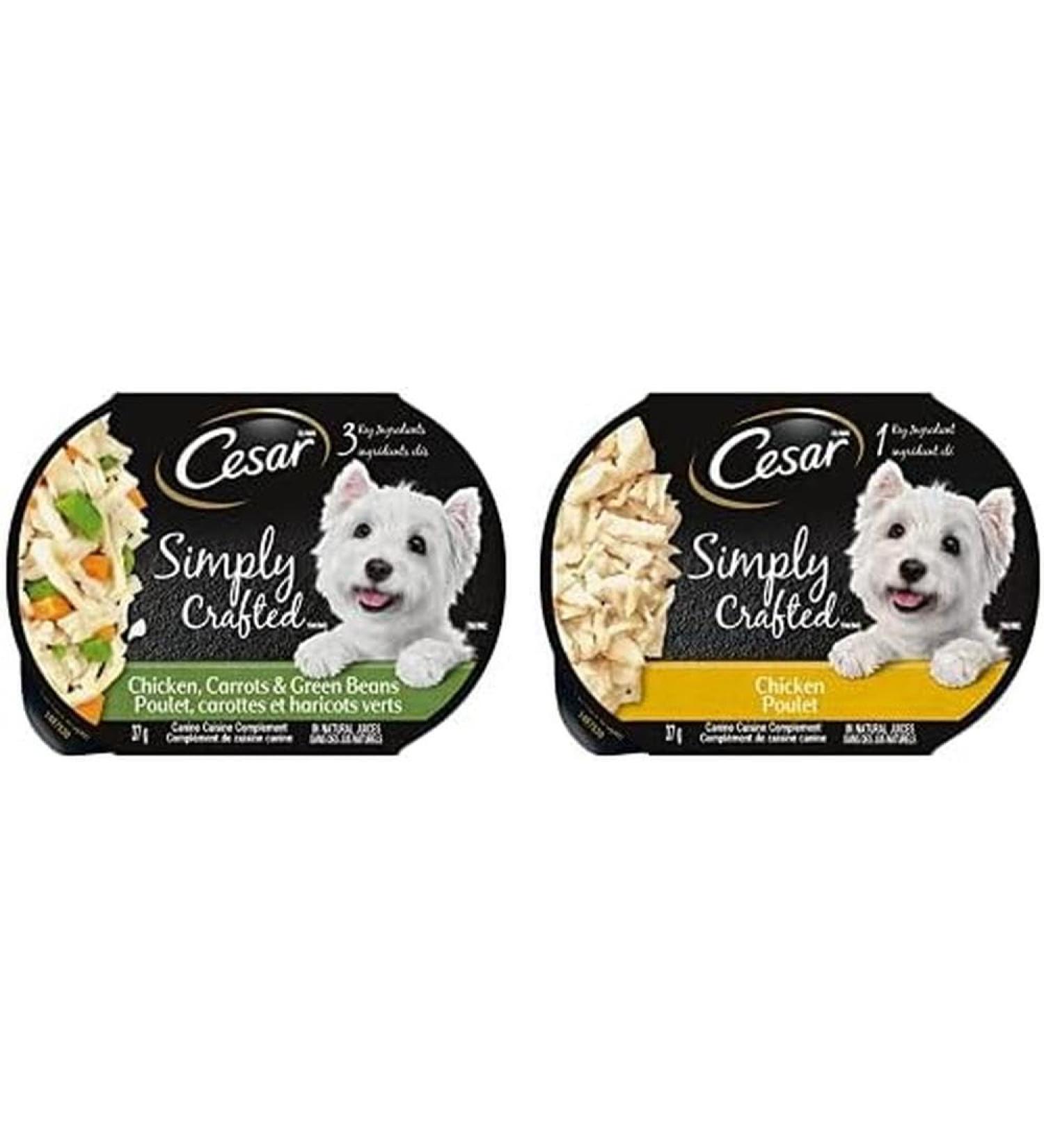 CESAR Simply Crafted Wet Dog Food Chicken Carrots & Green Beans 37g Pack of 10 and Simply Crafted Wet Dog Food Chicken Flavour 37g Pack of 10