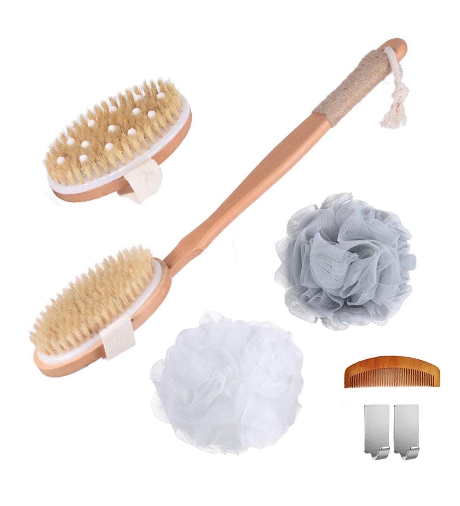 Spclsim Bath Brush Set - Shower Back Scrubber for Gentle Exfoliation | Dry/Wet Skin Exfoliator for Men and Women - Improve Circulation - Buy Online on SooperMarket.com