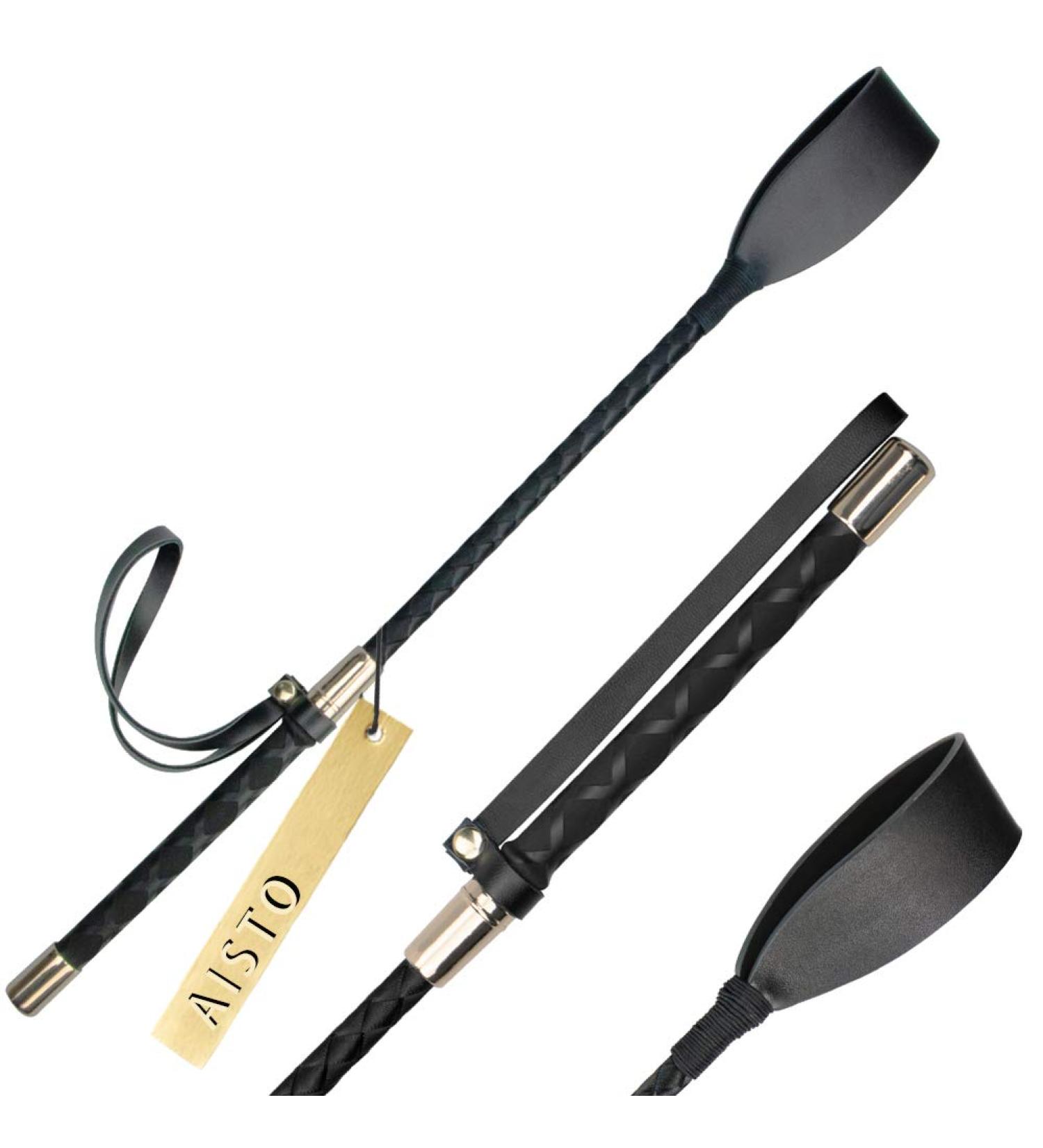 Aisto 18 Inch Riding Crop with Double Slapper | Leather Equestrian Jump Bat in Black Purple - Buy Online on SooperMarket.com