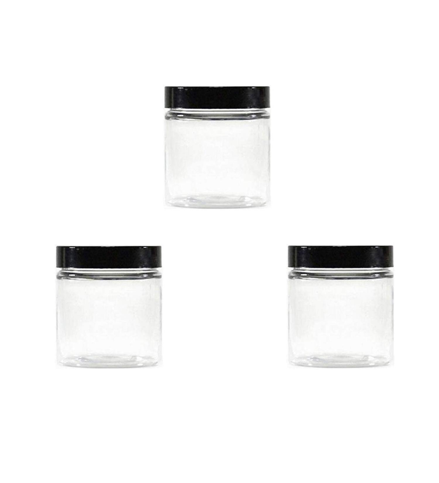 3 Pack 250ml Transparent Plastic Cosmetic Containers with Black Lid - Refillable Empty Cream Bottles & Lotion Storage for Ointments - Buy Online on SooperMarket.com