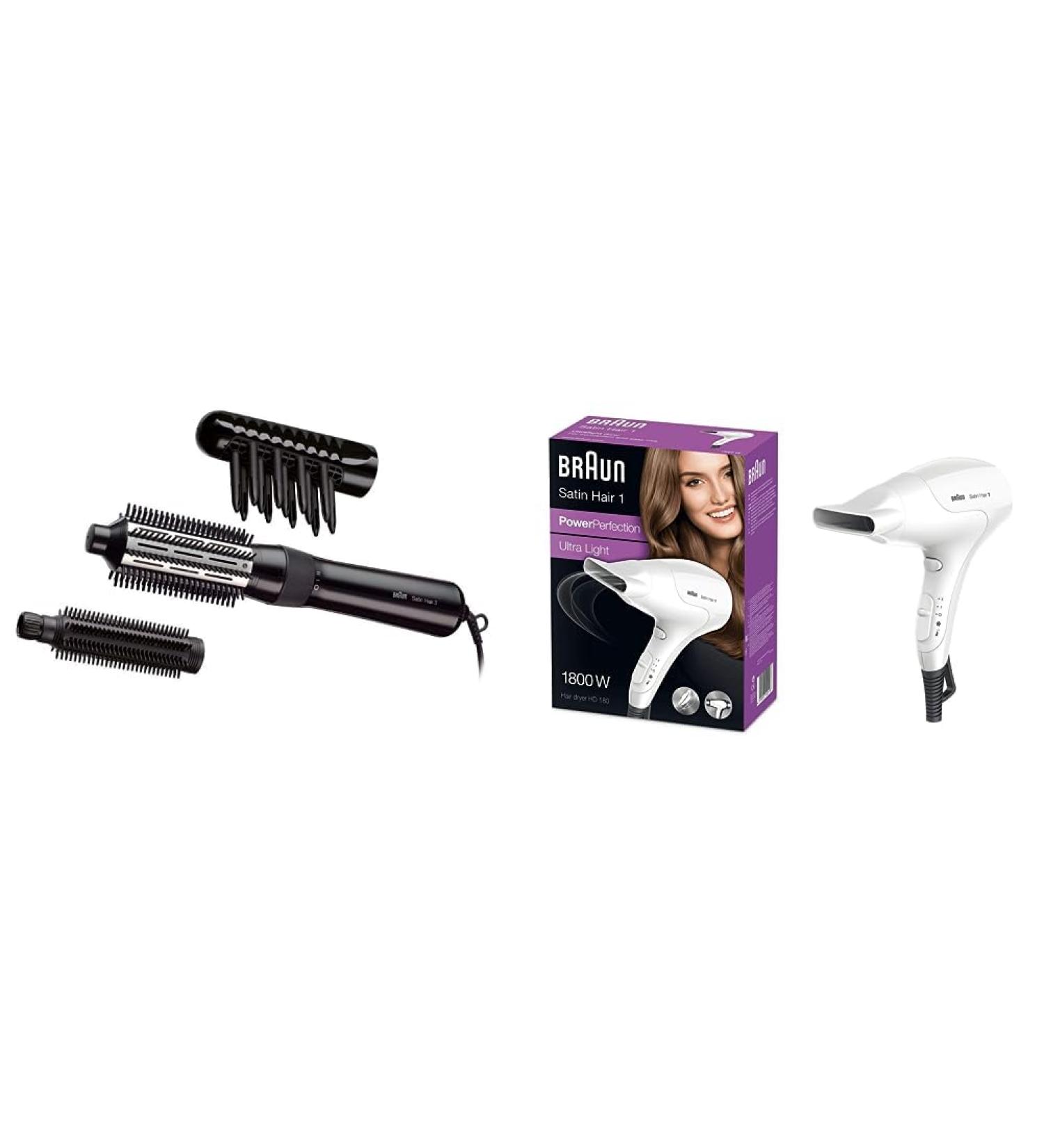 Brown Satin Hair Curl Brush & Power Perfection Hair Dryer Bundle - Professional Warm Air Styling Tools | AS 330 & HD180 - Buy Online on SooperMarket.com