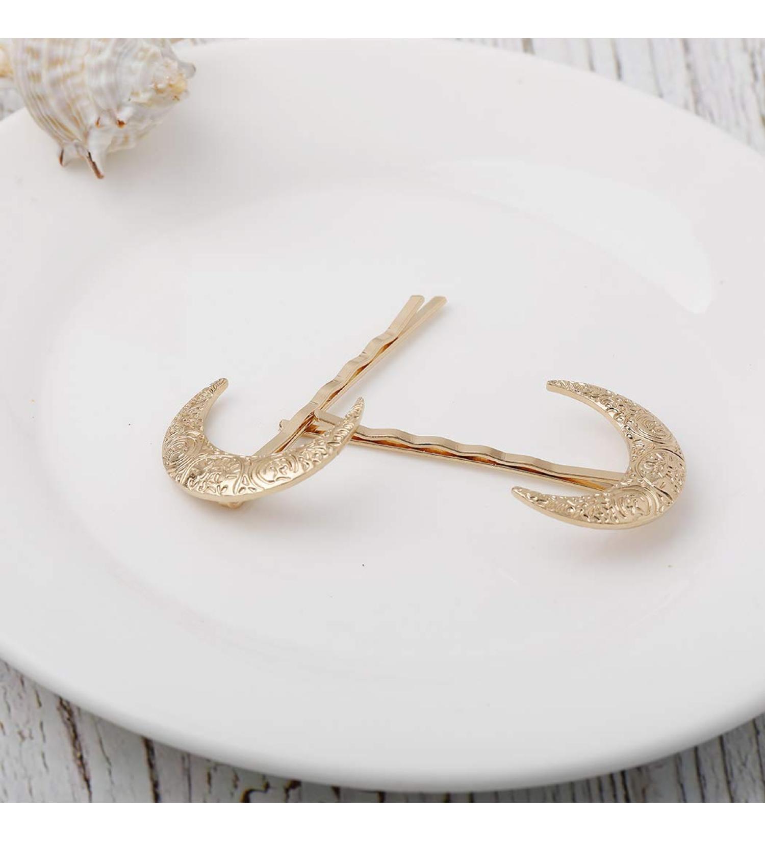 Tgirls Fashion Crescent Moon Hair Clips - Gold Hair Accessories for Women and Girls - Buy Online on SooperMarket.com