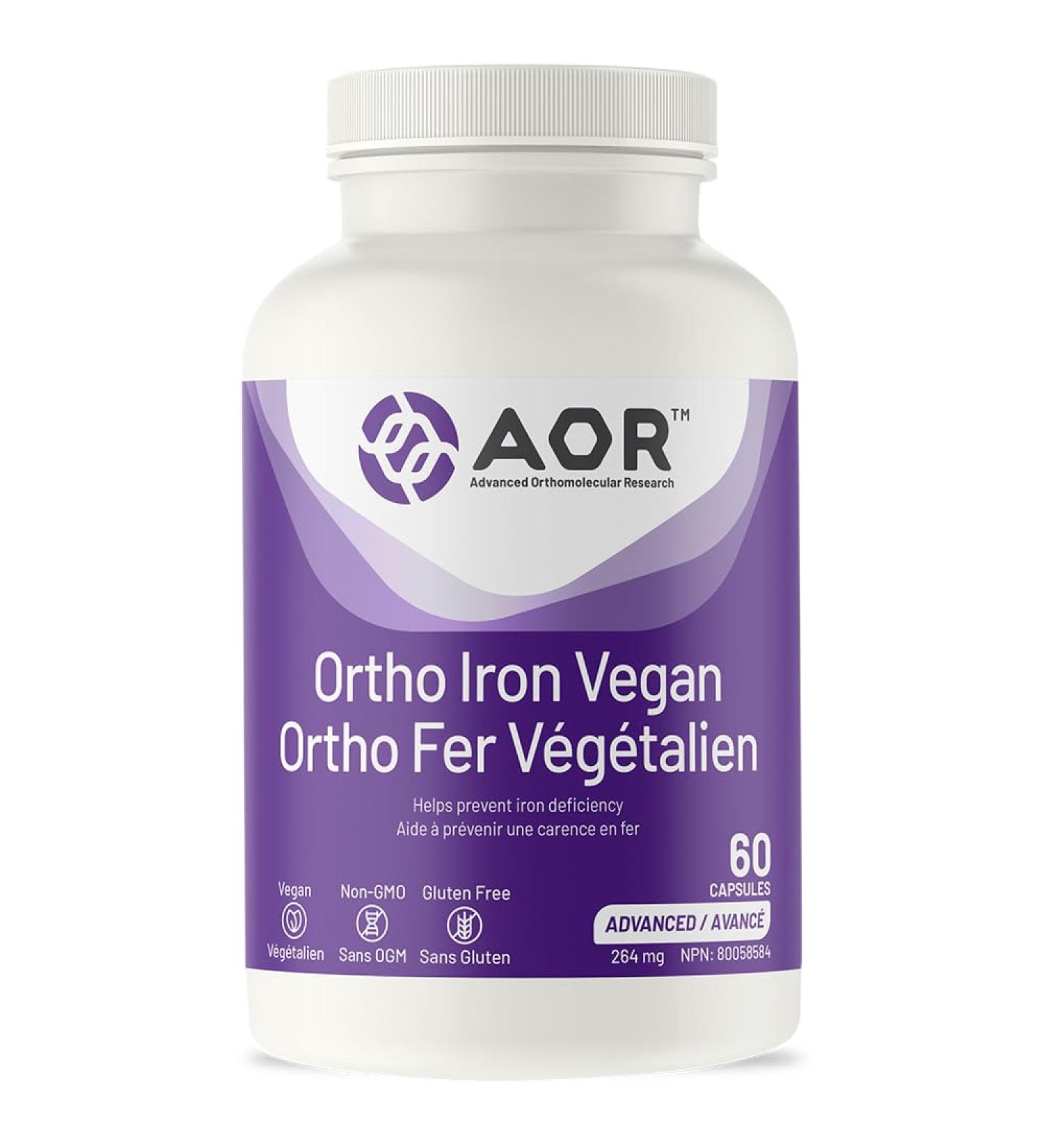 AOR - Ortho Iron Vegan 264mg 60 Capsules - Iron Deficiency Supplement - Healthy Red Blood Cell Supplement - Iron Supplement for Men and Women - Superior Absorption & Gastric Tolerability 60 count (Pack of 1) 264 mg - Buy Online on SooperMarket.com