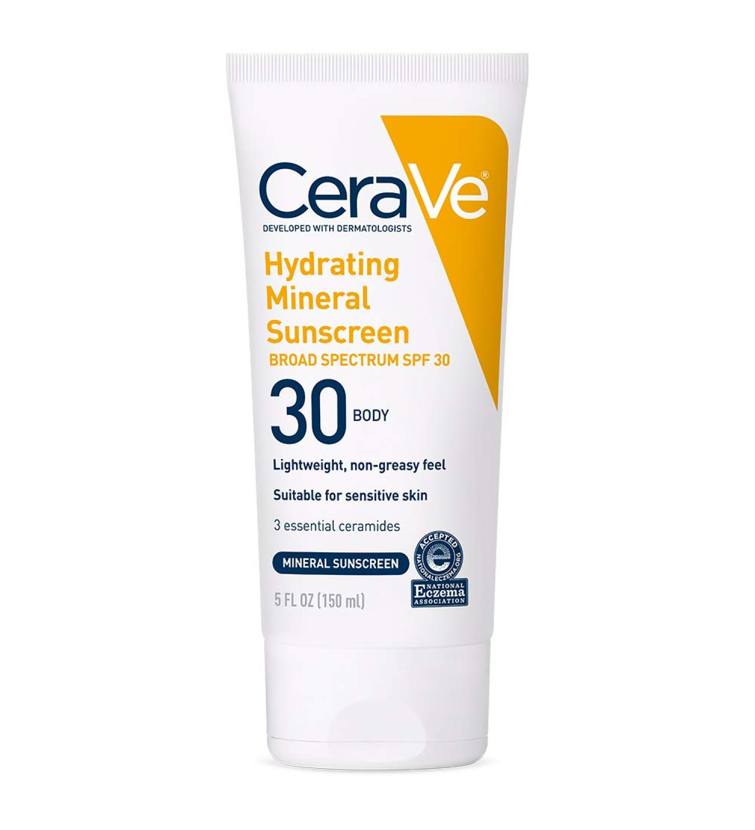CeraVe 100% Mineral Sunscreen SPF 30 | Body Sunscreen for Sensitive Skin | 5 oz - With Zinc Oxide, Titanium Dioxide, Hyaluronic Acid, and Ceramides - Buy Online on SooperMarket.com