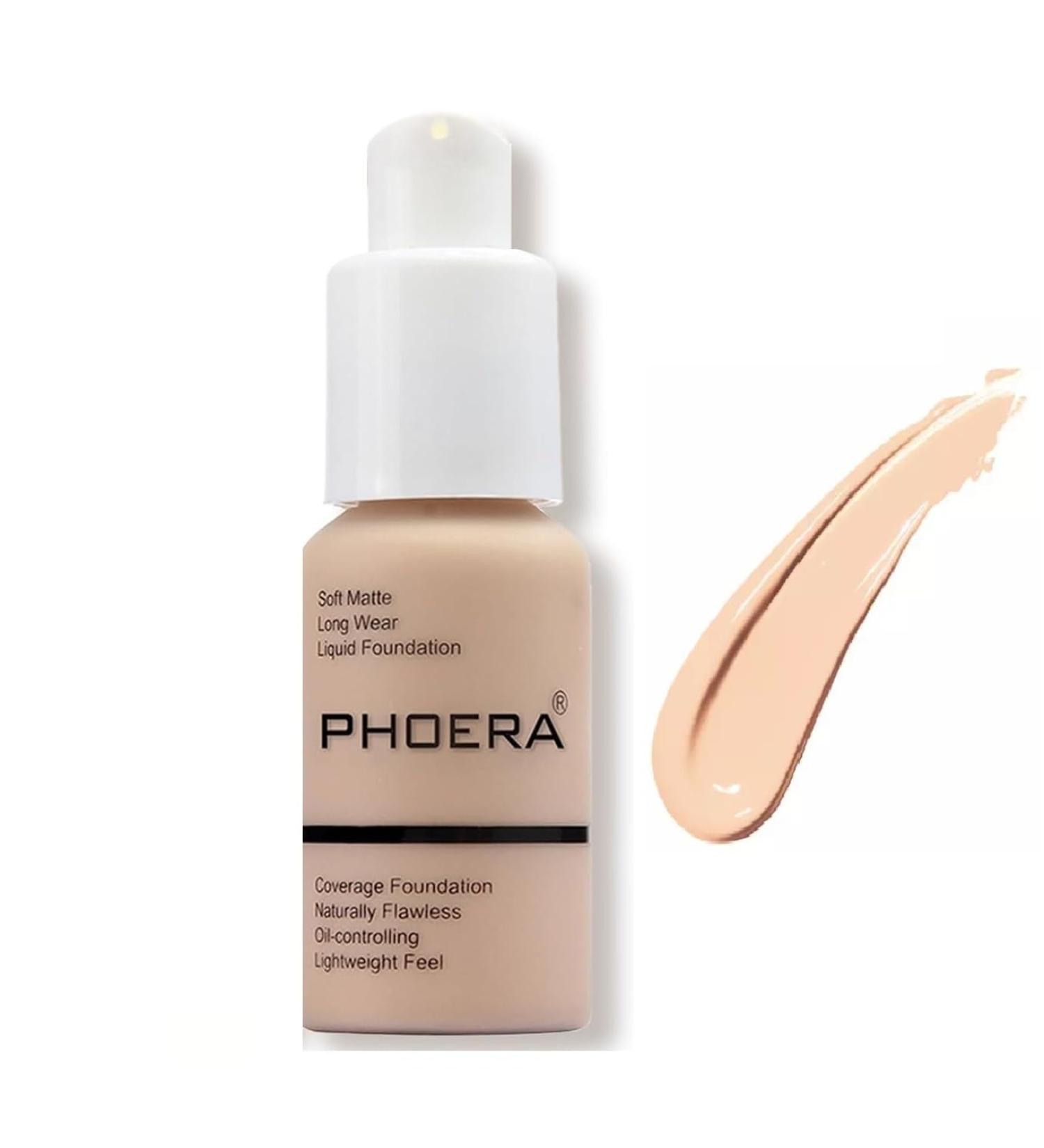 Phooera Fulll Coverage Liquid foundation Matte Finish Concealer Long wear 24hrs Oil Controlling Naturally Flawless Lightweigt Feel Buildable (102 NUDE) - Buy Online on SooperMarket.com