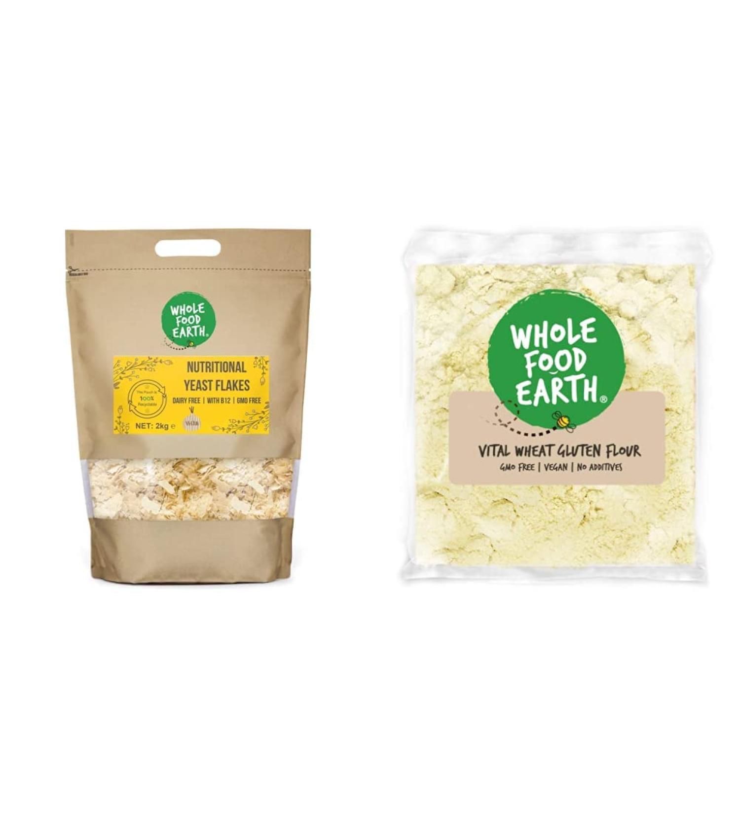Wholefood Earth - Nutritional Yeast Flakes 2 kg - with B12 Dairy Free GMO Free Vegan & Vital Wheat Gluten Flour - Vegan - GMO Free (3kg) + Wheat Gluten Flour large - Buy Online on SooperMarket.com