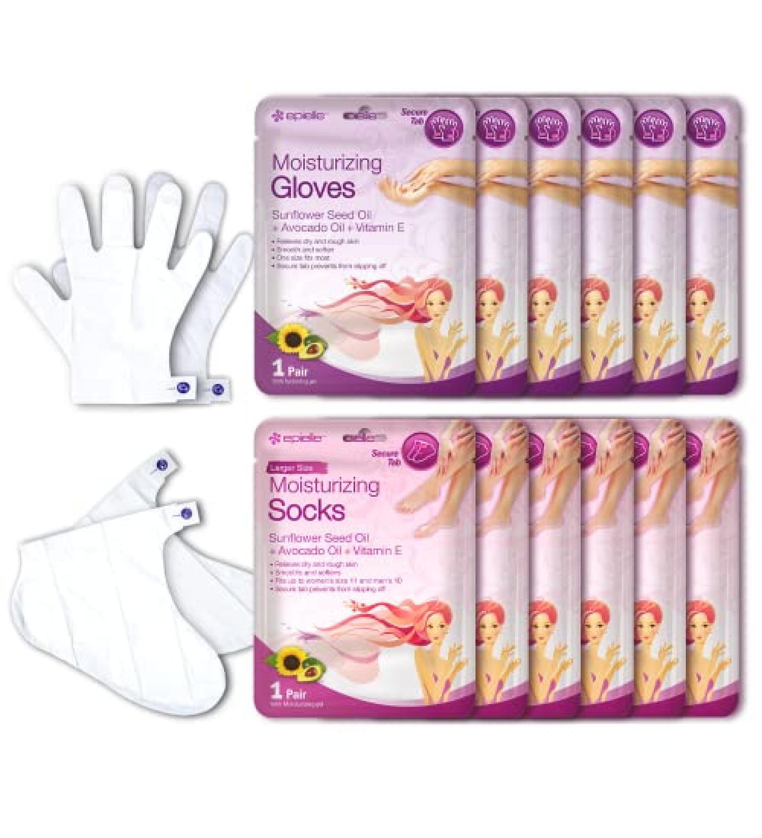 Epielle Moisturizing Hand & Foot Masks 12pk - Sunflower Seed Oil, Avocado Oil, Vitamin E - For Dry Hands & Cracked Heels - Buy Online on SooperMarket.com