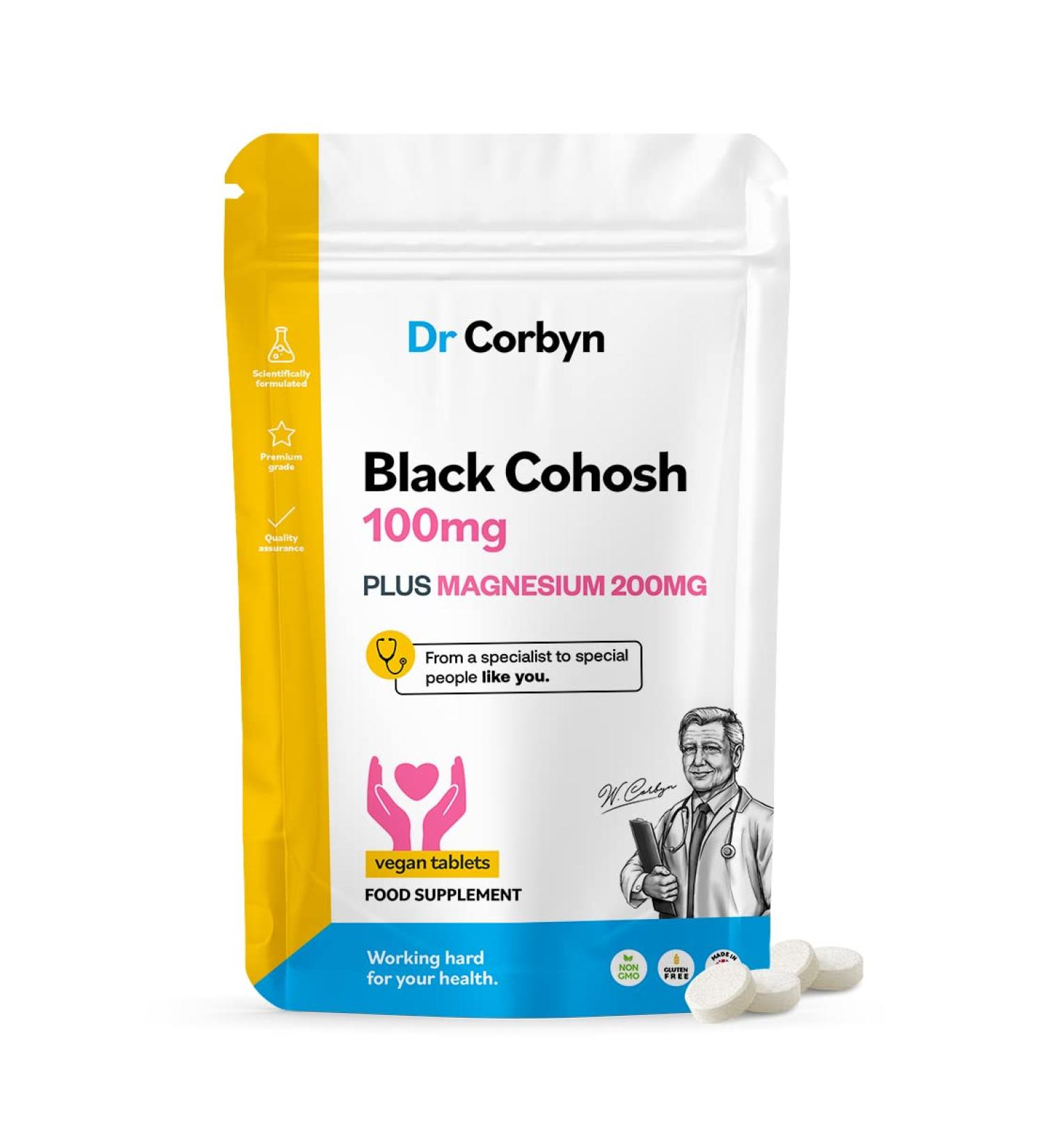 Dr Corbyn Black Cohosh 100mg with Magnesium 200mg (360 Tablets) | Menopause Support | High-Strength 1-a-Day Black Cohosh & Magnesium Tablets | Vegan & UK Made 360 Count (Pack of 1) - Buy Online on SooperMarket.com