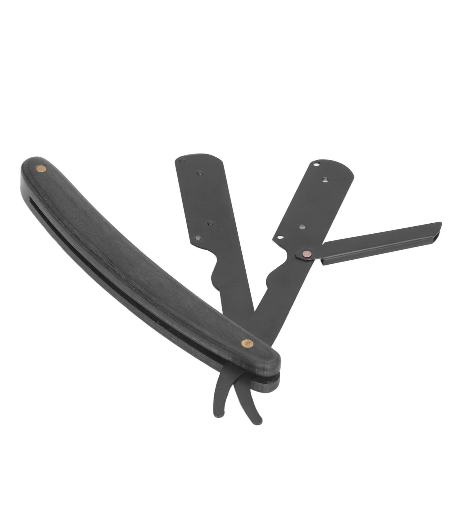 Premium Black Razor Wood & Swing Lock Razor for Precision Barbering | Barber Bart Klinge Rack - Perfect for Men's Grooming - Buy Online on SooperMarket.com