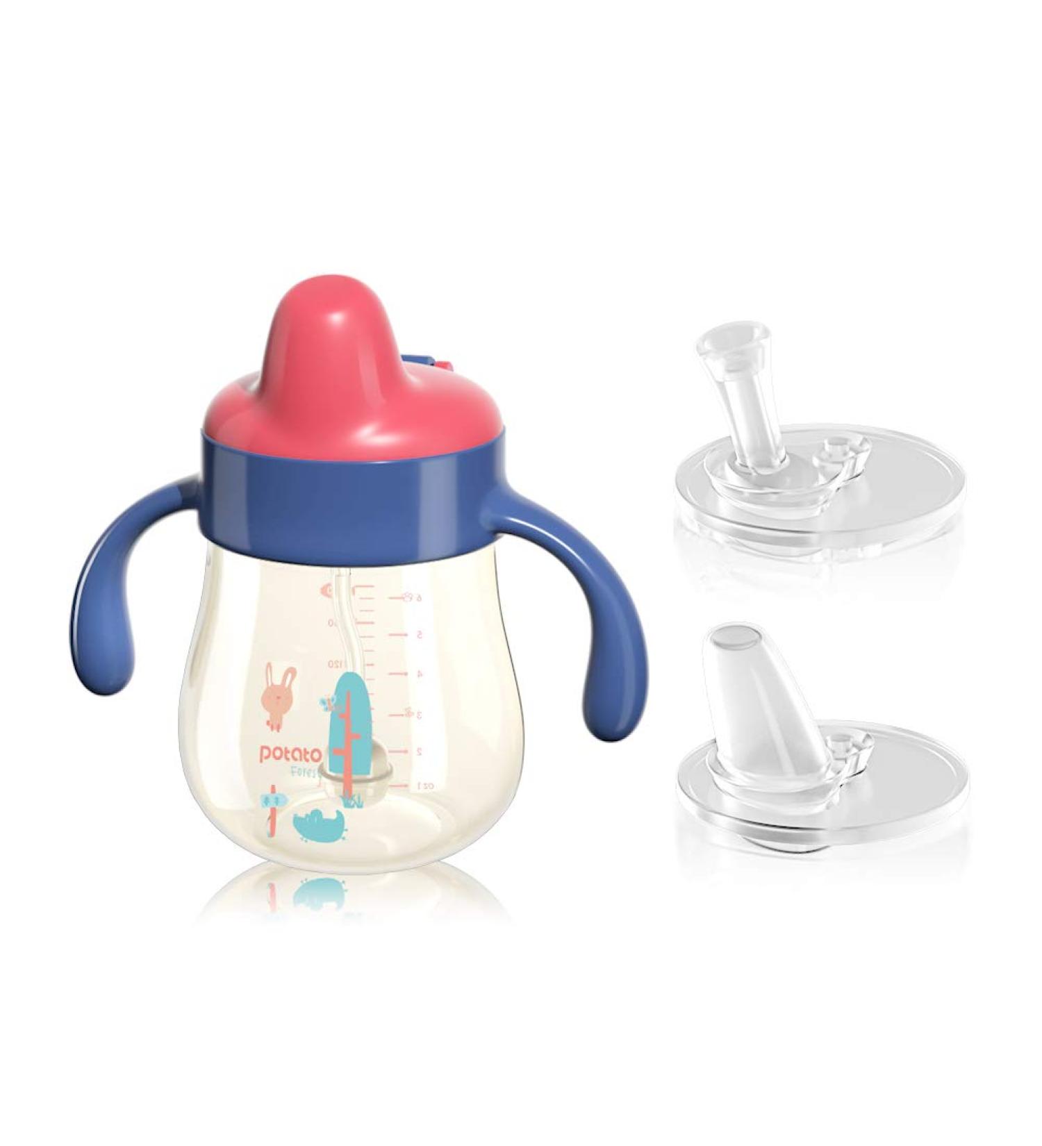 POTATO Weighted Straw Cup for Toddlers | Spill-Proof PPSU Sippy Cup | 10oz Water Bottle with 2 Spout Options | Handles for Boys | Ideal for Babies 12+ Months - Bright Red - Buy Online on SooperMarket.com