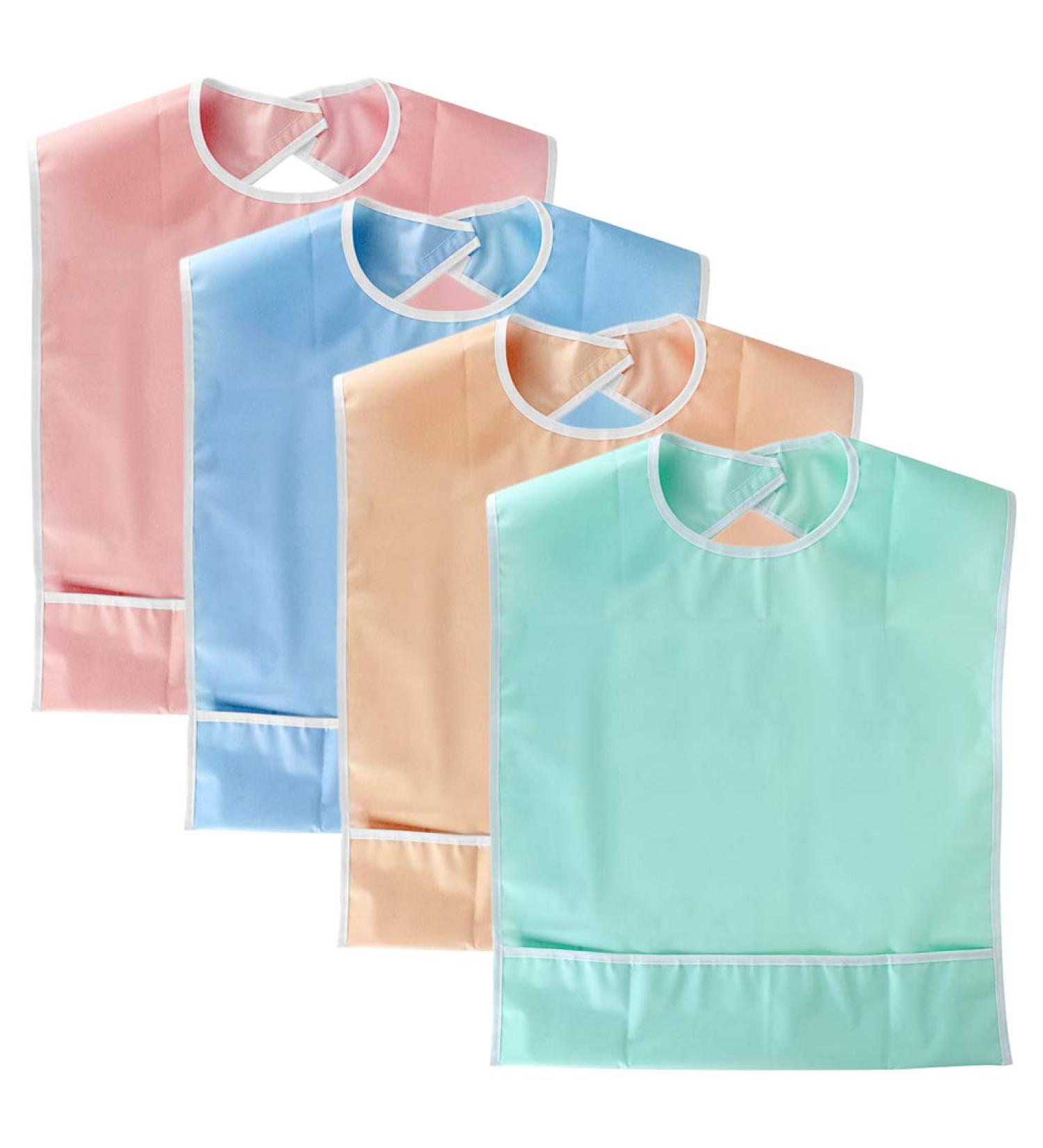 JuxYes Pack of 4 Waterproof Adult Bibs with Crumb Catcher - Washable Eating Care Bibs Reusable Terry Clothing Protectors Bibs for Elderly Seniors - Buy Online on SooperMarket.com