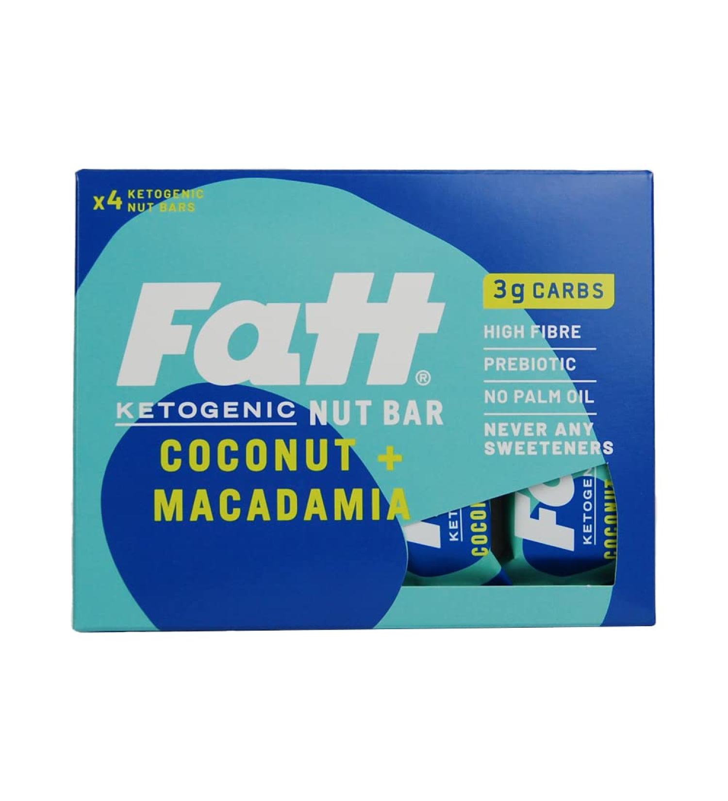 Fatt Keto Nut Bars - Coconut & Macadamia (4 count) | Low-Carb Gluten Free Snack Bars | High in Super Fats | Vegan & Sweetener Free | 3g Carbs | Pack of 1 - Buy Online on SooperMarket.com