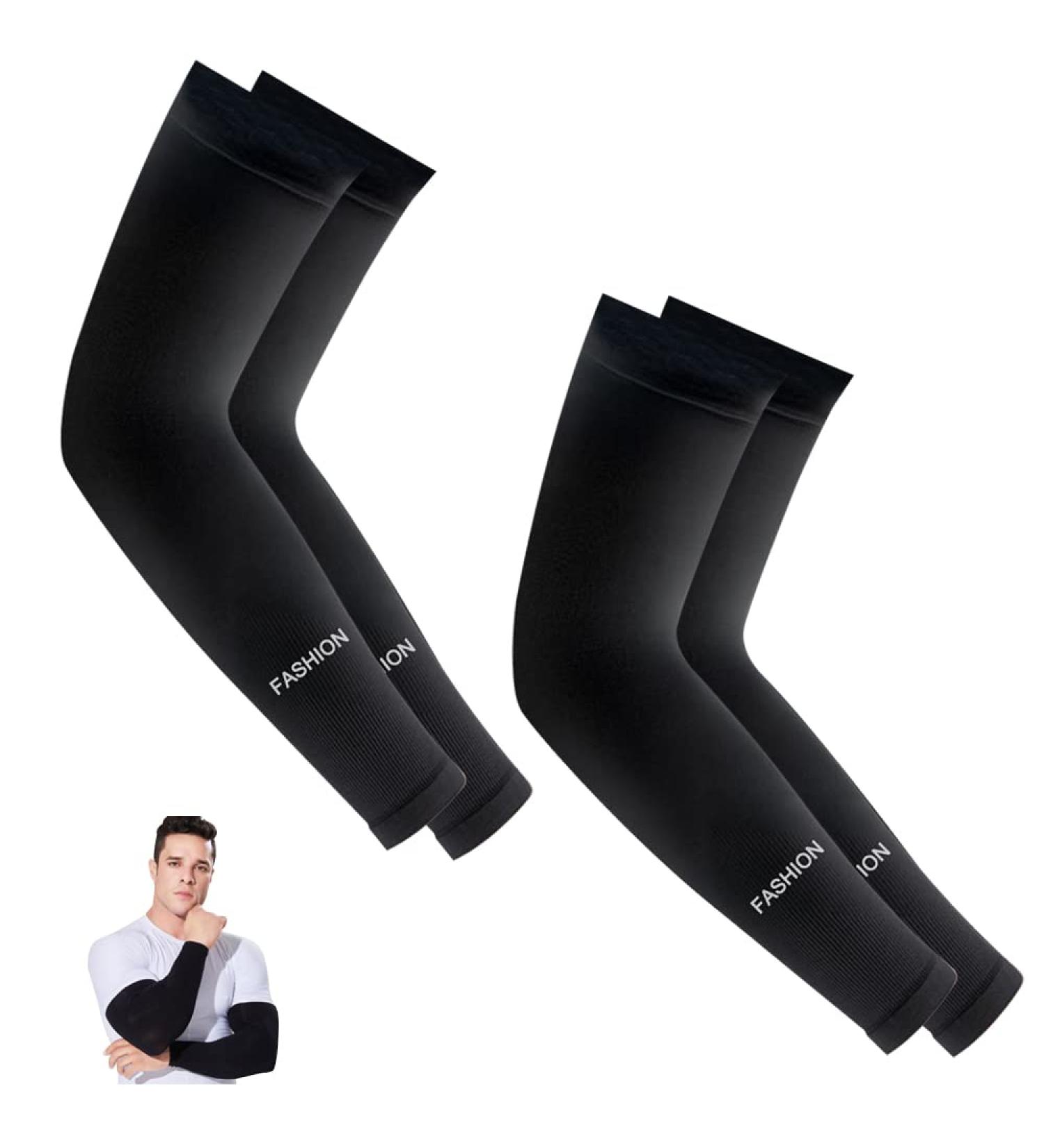Siyingsaery UV Protection Arm Sleeves - 2 Pairs Black Slide-Resistant Elastic Sun Protection for Men & Women - Anti-UV Arm Protectors for Running & Basketball - Buy Online on SooperMarket.com