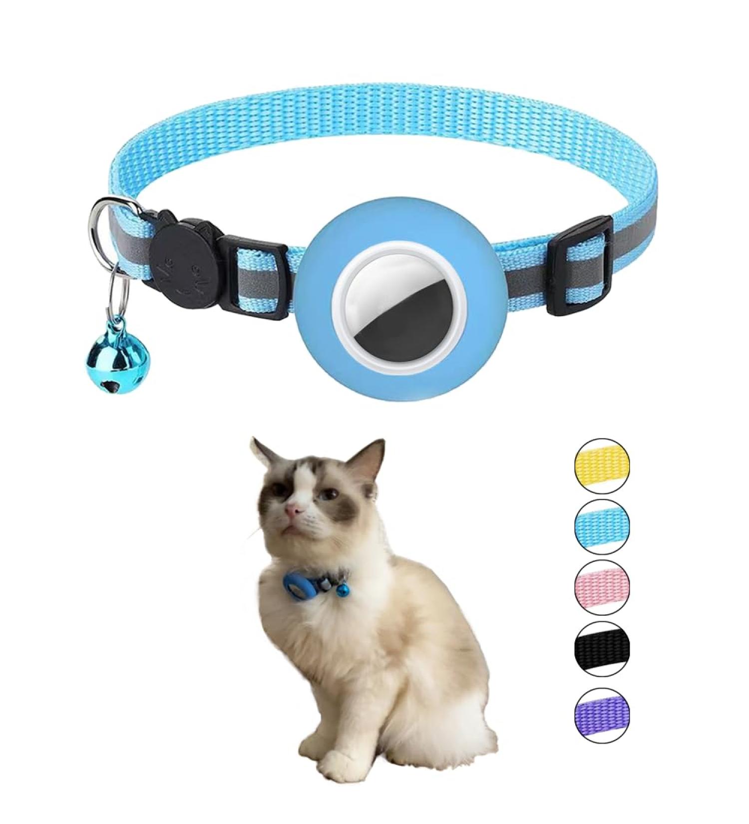 Hepplly Reflecting Airtag Cat Neck Band with Bell & Holder - Safe & Stylish Kitten Collar (Hellblau) | International Shipping Available - Buy Online on SooperMarket.com