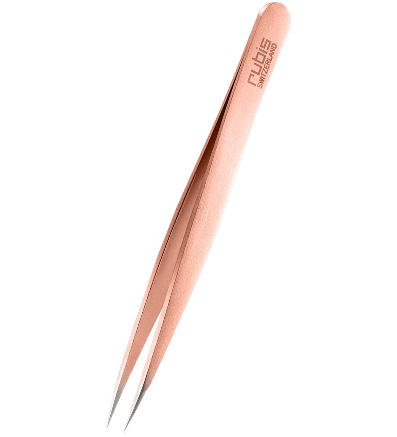 Rubis Classic Stainless Steel Slanted Tweezers for Precise Eyebrows and Hair Removal  Made in Switzerland  Rose Gold - 1K003RED