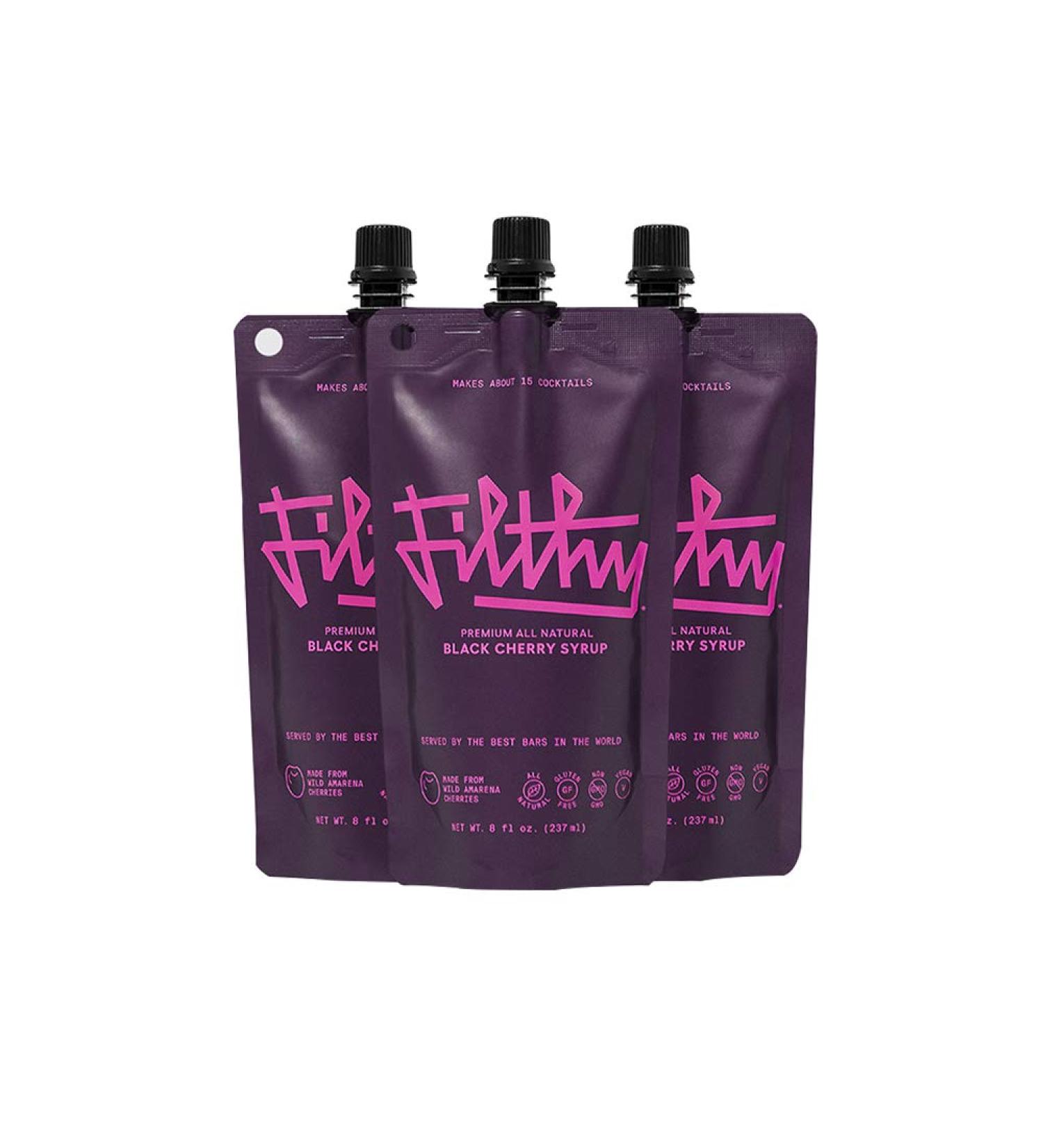 Filthy Black Cherry Syrup - Premium Cocktail Cherry Garnish - Non-GMO, Vegan & Gluten Free - 8oz Pouches - 3 Pack - Buy Online on SooperMarket.com