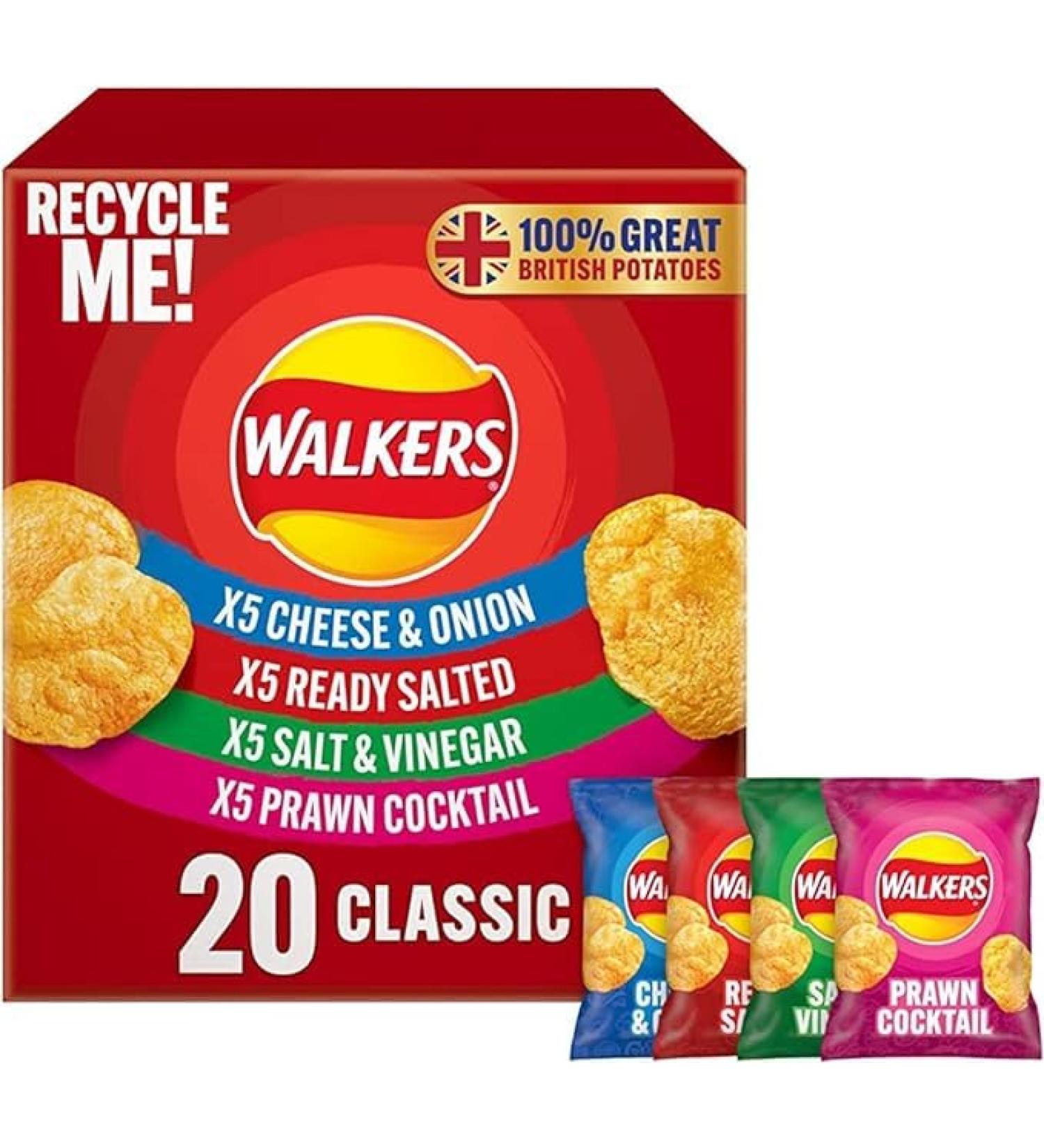 Walker Classic Variety Multipack Crisps 20x25g | Assorted Flavors for Snacking Delight | Fresh taste guaranteed | Suitable for vegetarians - Buy Online on SooperMarket.com
