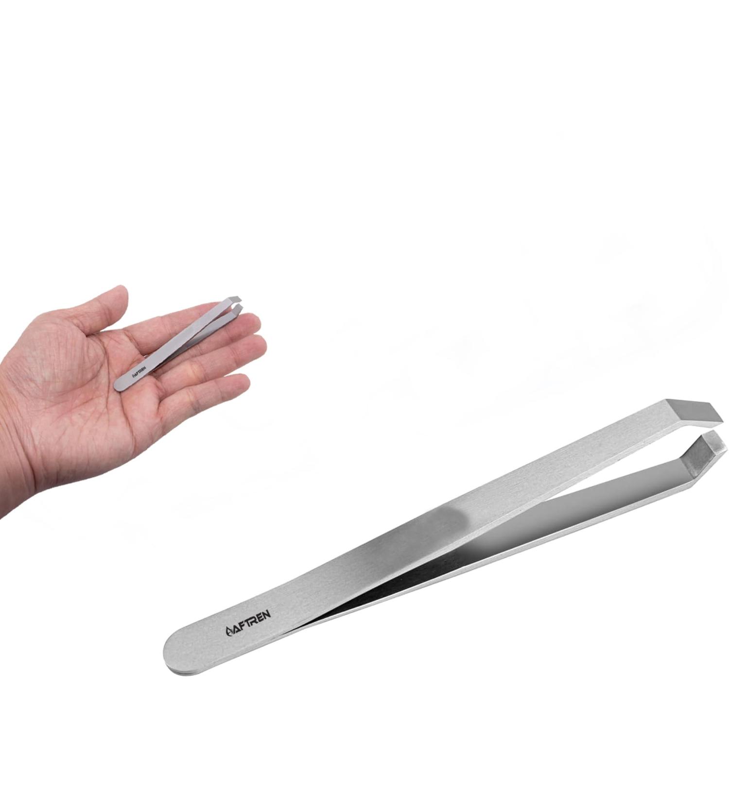 Wide Grip Slant Tweezers - German Stainless Steel - Hand-Filed Slanted Tips for Ultra-Precision - Tweezers for Eyebrows and Nose/Ear/Facial Hair - Professional Grade - Buy Online on SooperMarket.com