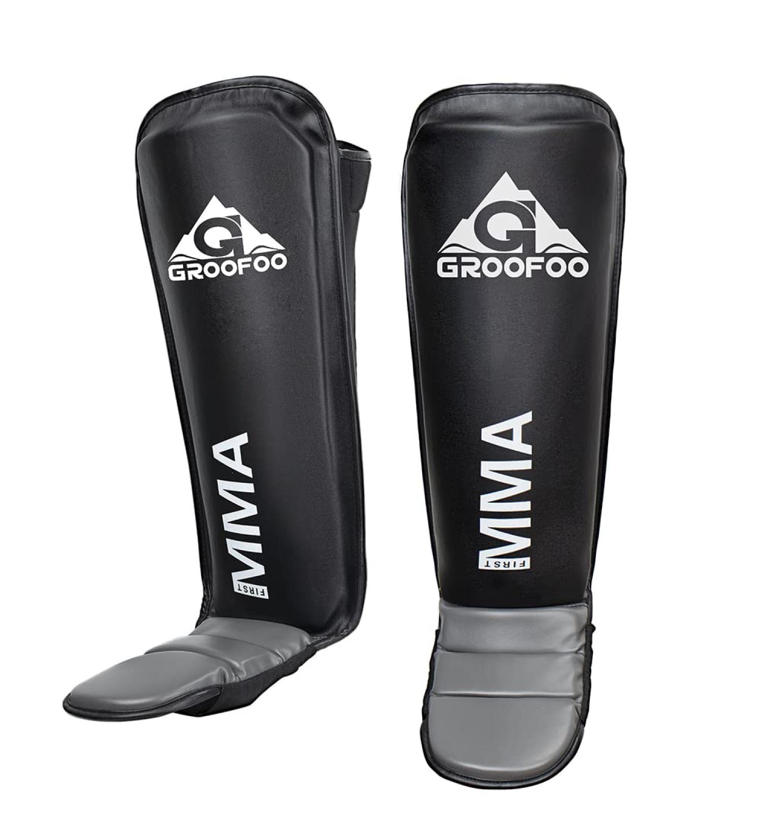 GROOFOO Muay Thai Shin Guards - Leg Protection Pads for Kids & Adults | Boxing, MMA, Karate Sparring | Black Medium - Buy Online on SooperMarket.com