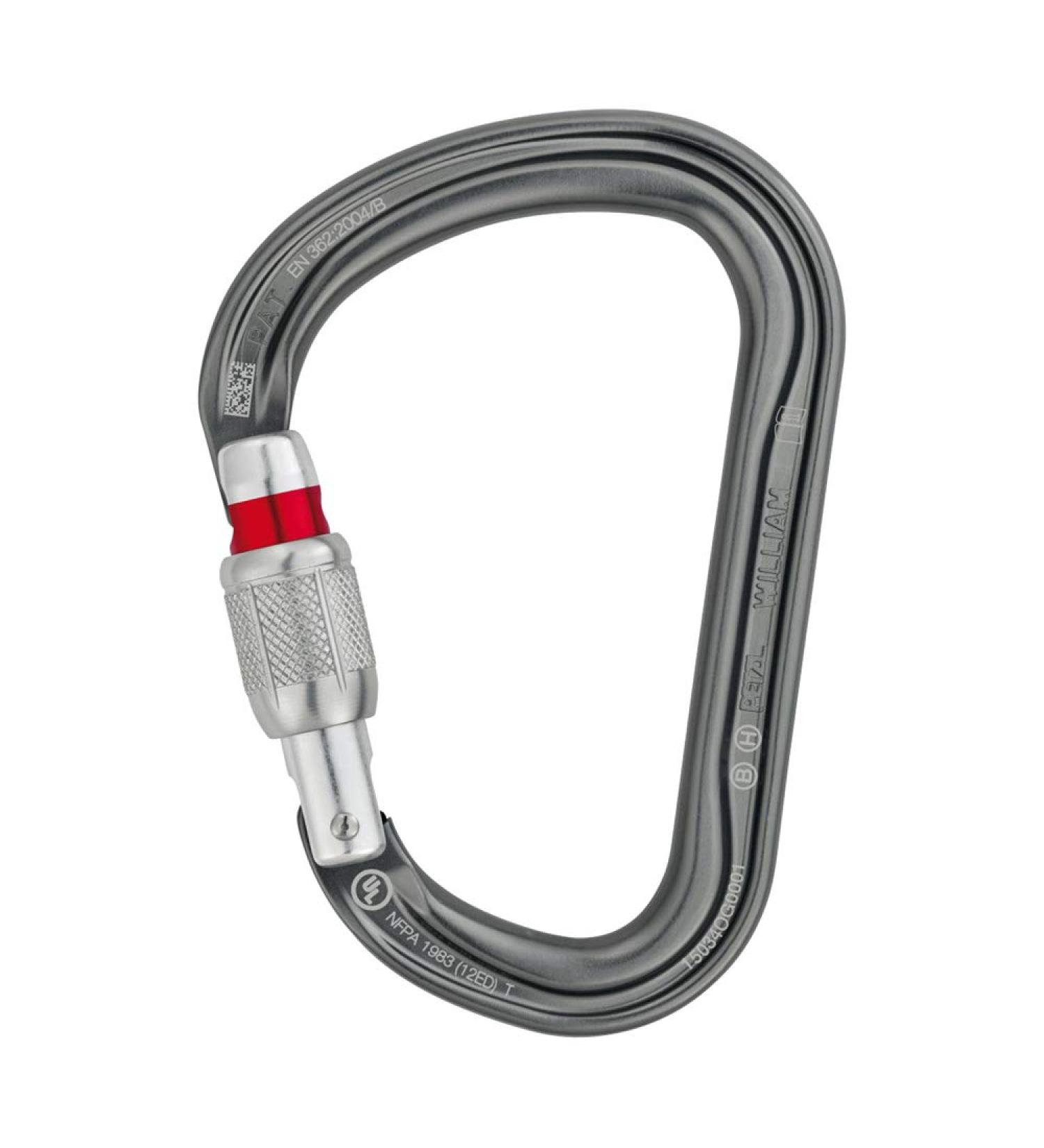 Petzl William Locking Carabiner for Belaying Gray SCREW-LOCK - High-Quality Climbing Gear - Buy Online on SooperMarket.com