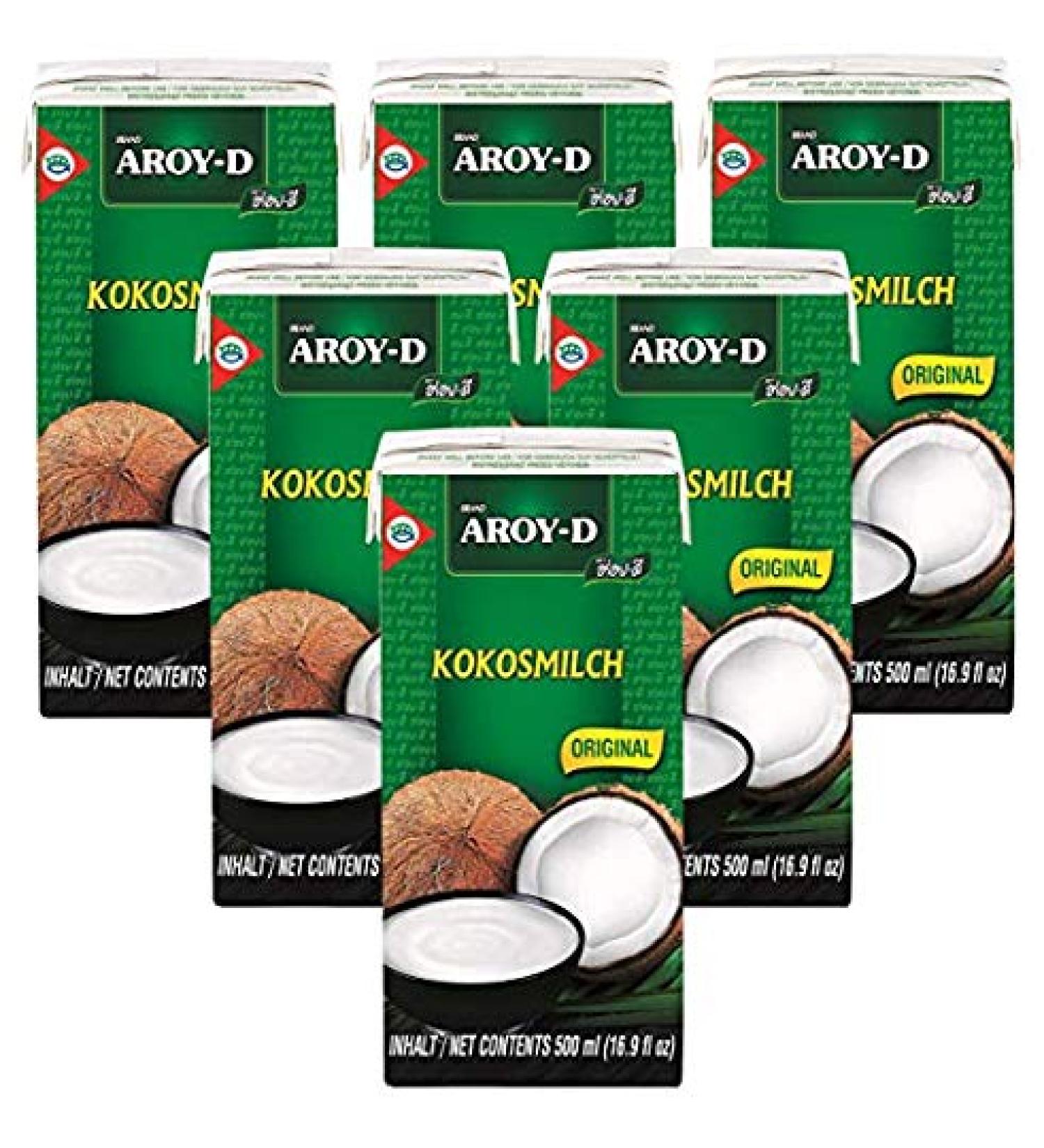 Aroy-D 100% Coconut Milk 16.9 fl oz (500ml) - Pack of 6 | Authentic Thai Coconut Milk - Buy Online on SooperMarket.com