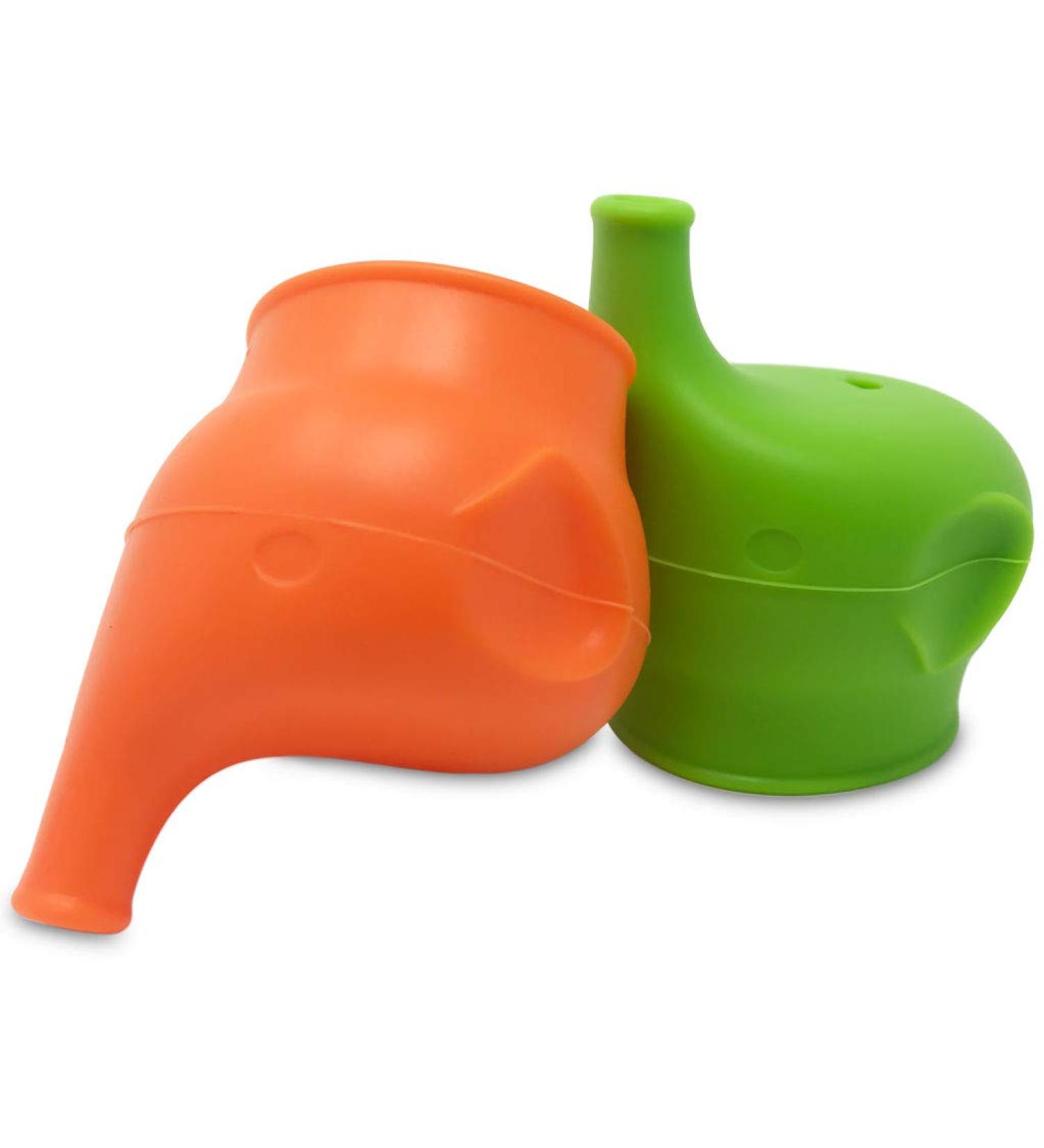 MYINNI Silicone Sippy Cup Lids - 2 pcs Non-Plastic BPA Free Transitioning Stretch Lids | No Leaks, Spill Proof, Reusable - Green/Orange - Buy Online on SooperMarket.com