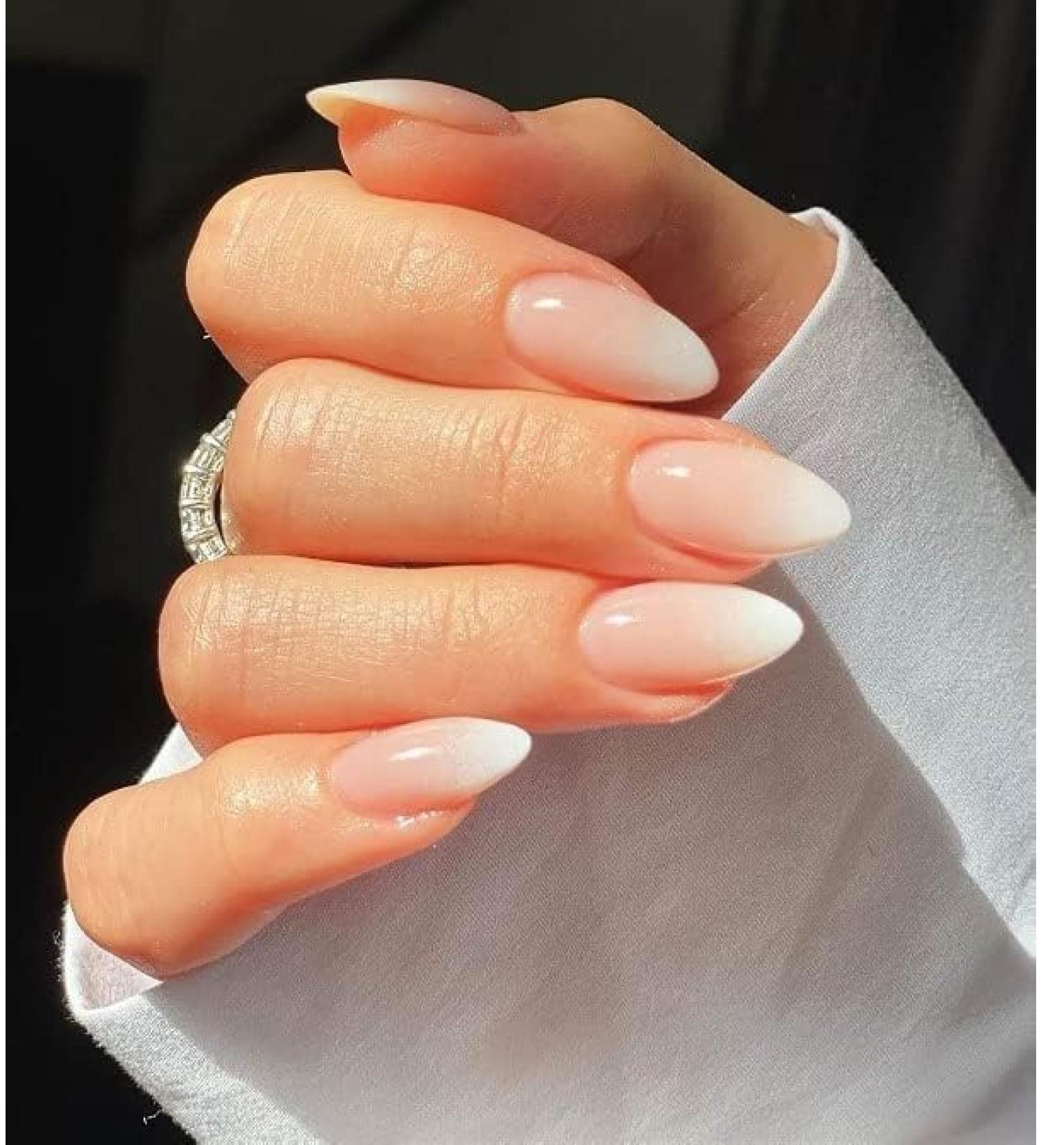 LADYING 24 Pcs Gel False Nails Short Almond French Tip Gradient White Fake Nails with Nail Glue - Women's Nail Art Kit - Buy Online on SooperMarket.com