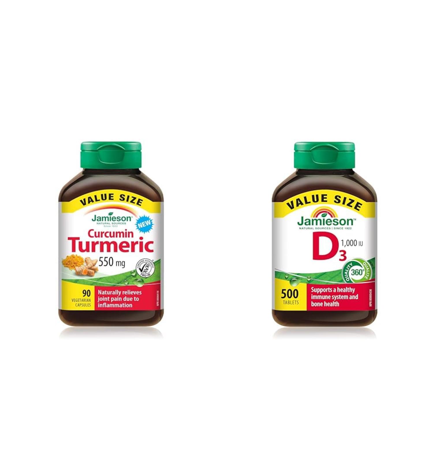 Jamieson Turmeric Curcumin 90 count - Value Size & Vitamin D 1 000IU 500 Tablets - Buy Online on SooperMarket.com