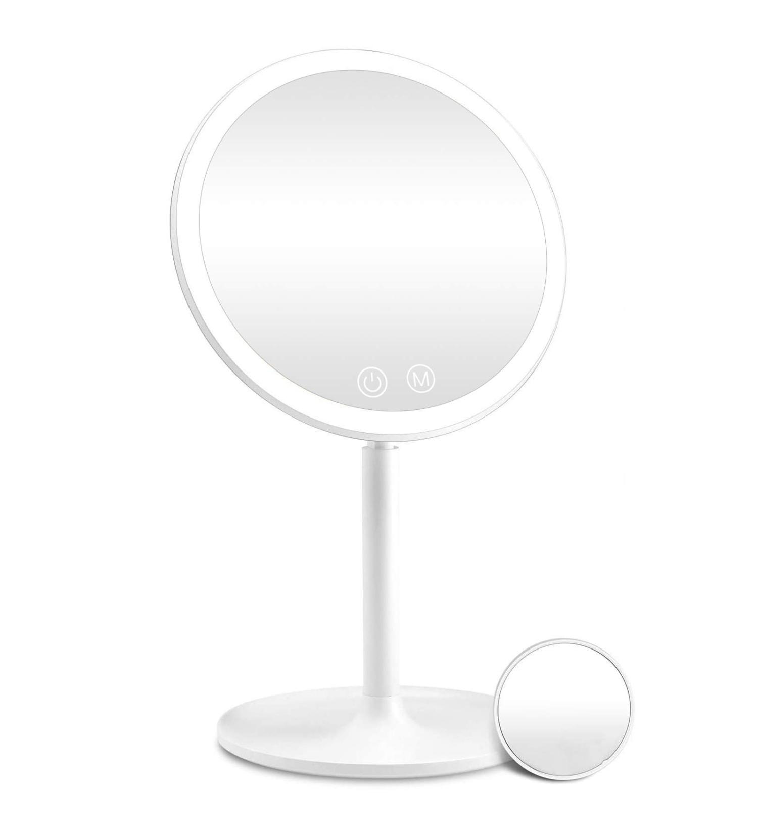 Rechargeable Lighted Makeup Mirror with 1X/10X Magnification | 46 LED Lights | 3 Lighting Modes | Touch Screen Dimmable Vanity Mirror | 90 Rotation | Portable Travel Cosmetic Mirror - Buy Online on SooperMarket.com